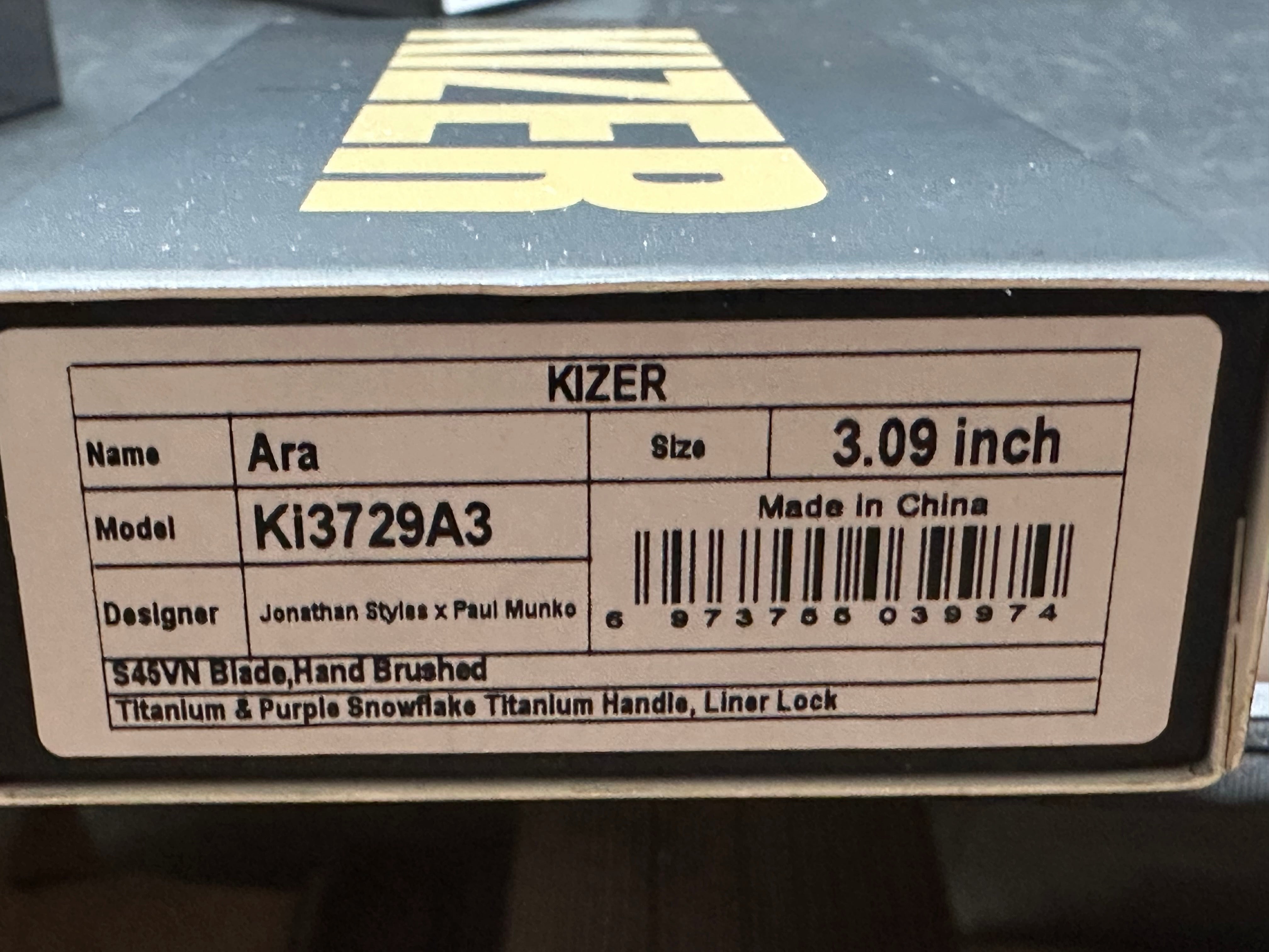 KIZER ARA PURPLE SNOWFLAKE TITANIUM HANDLE S45VN BLADE