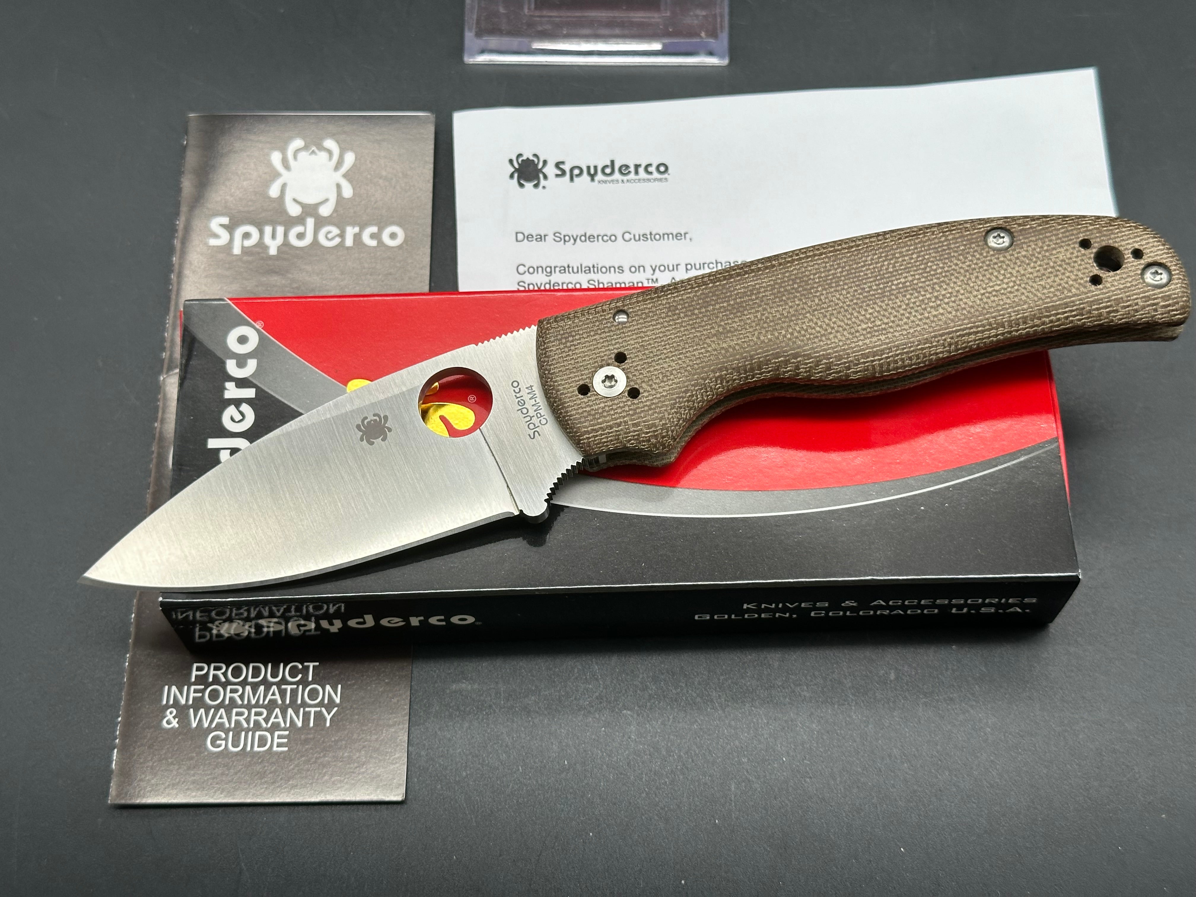 Spyderco Shaman Green Canvas Micarta Knife (3.6" Satin M4)