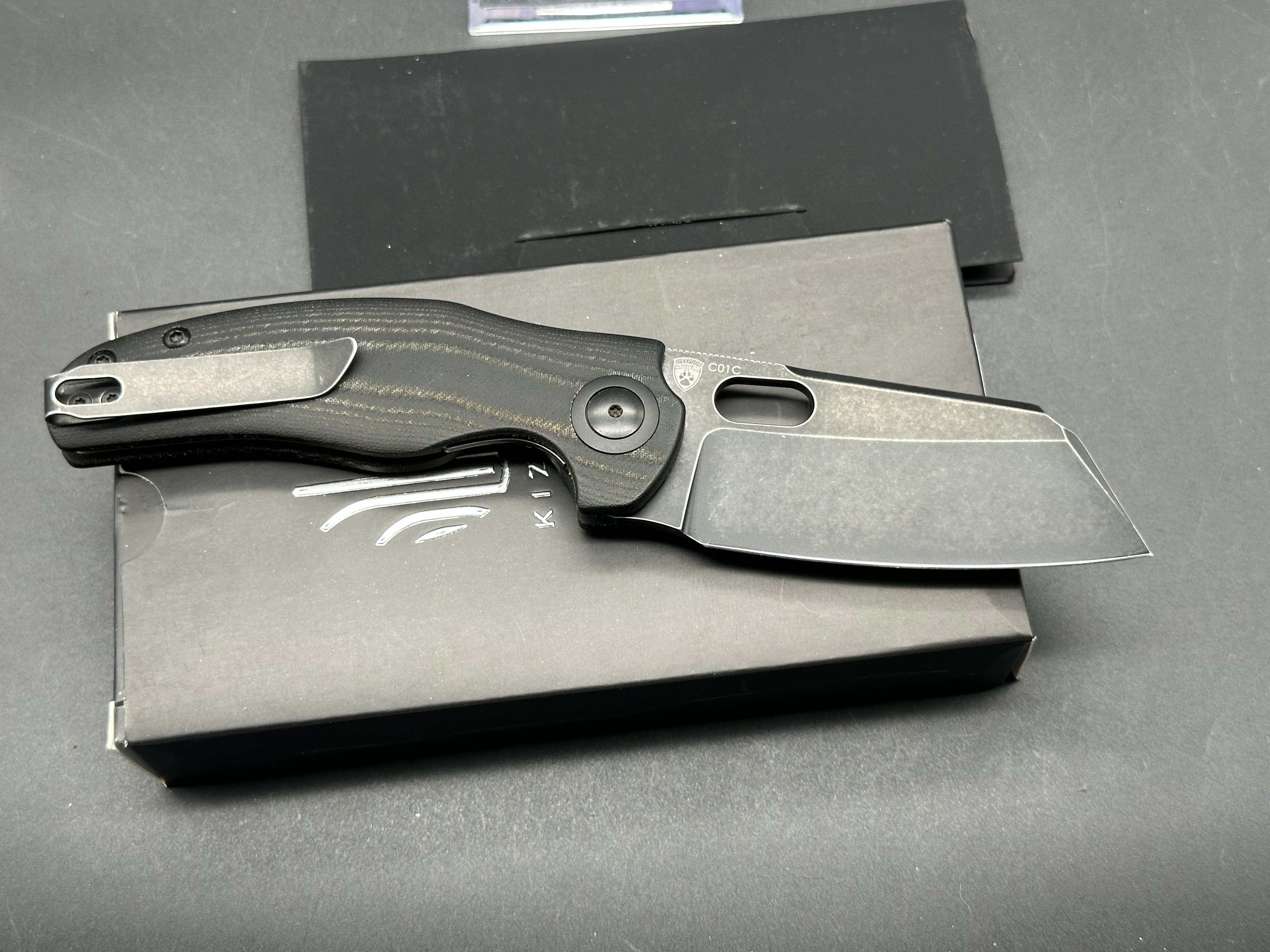 Kizer Vanguard C01C Sheepdog Thumb Hole Knife Black Micarta (3.25" Black SW)
