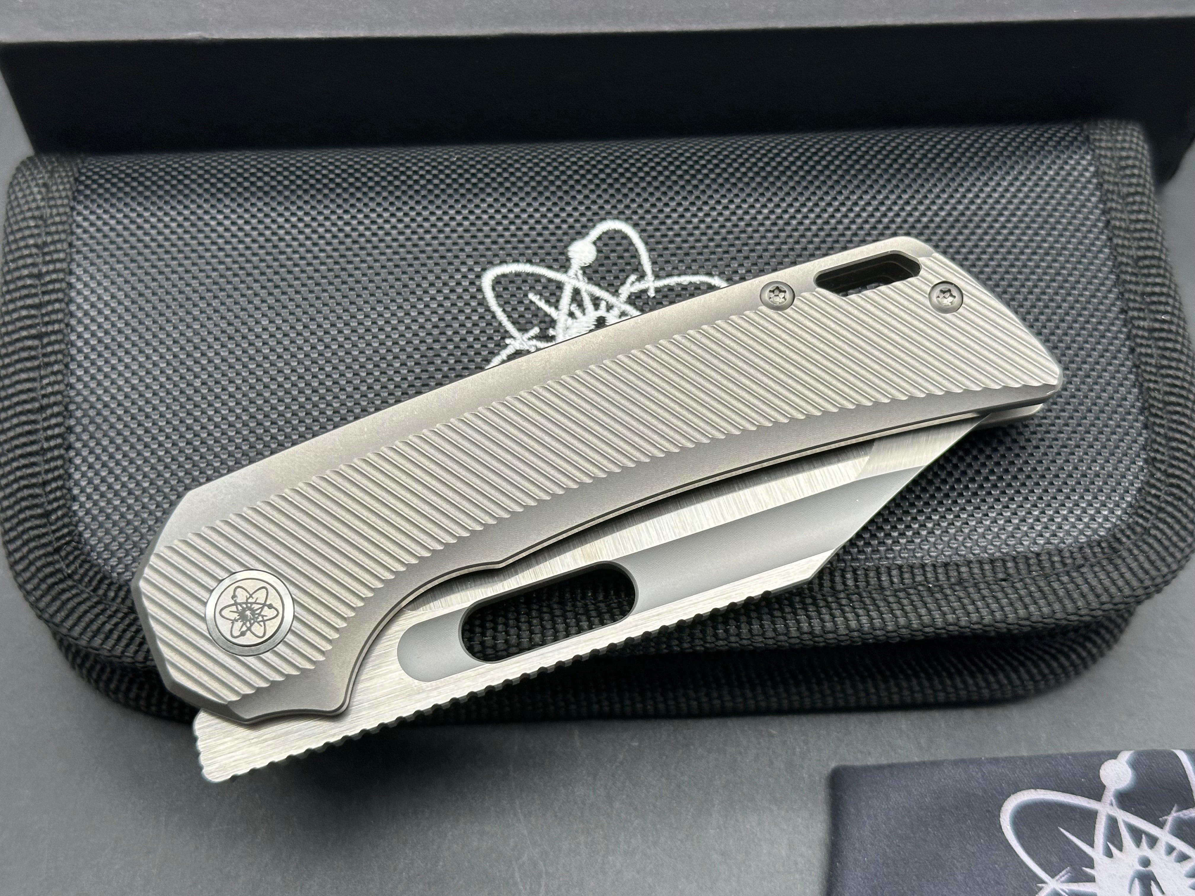EMP EDC Relative (#039 First Production Run), Belt Satin CPM-20CV Blade, Blasted Titanium Handles