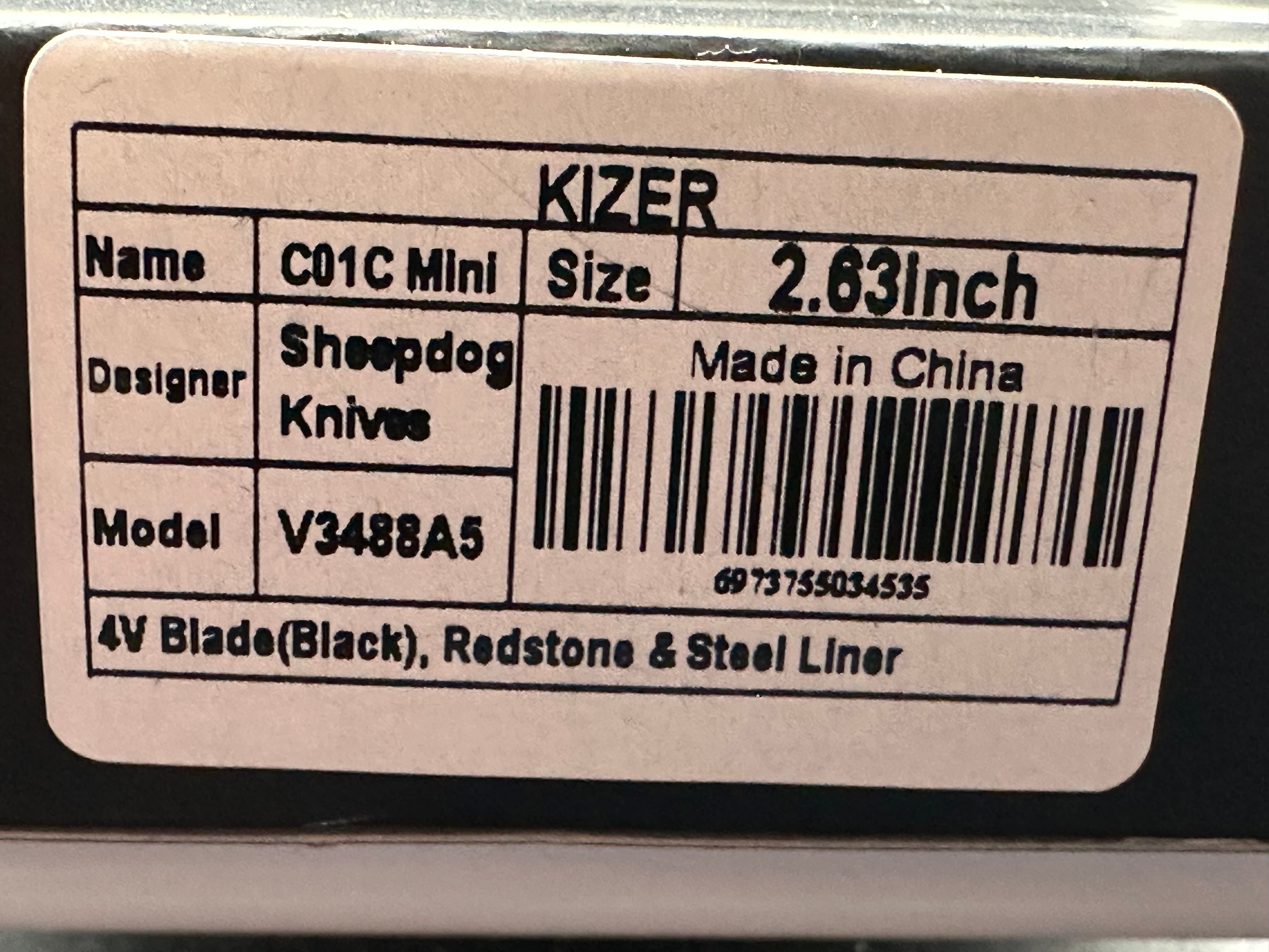Kizer Mini Sheepdog C01C Flipper Knife Red Richlite (2.6" Black 4V)