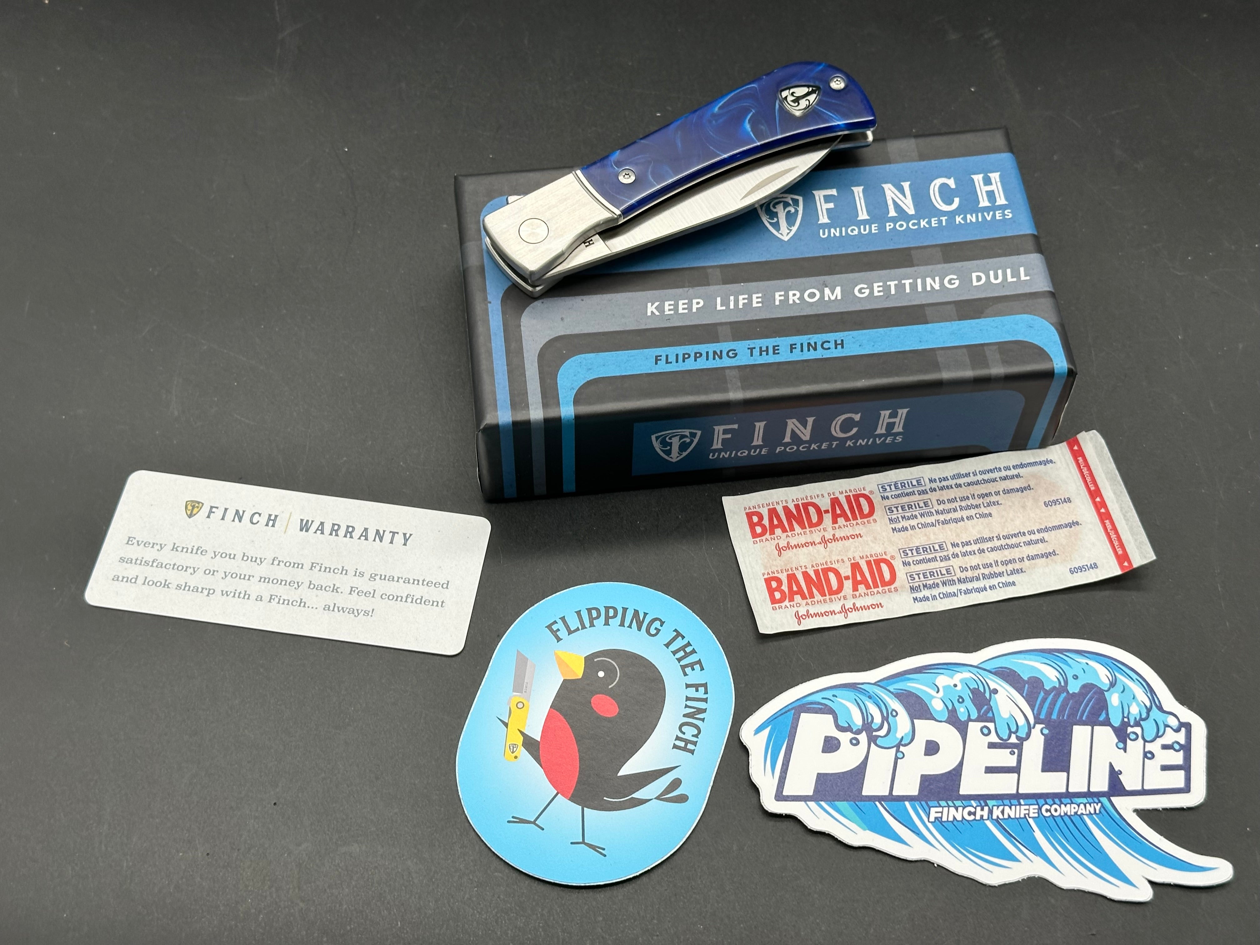 FINCH KNIFE CO PIPELINE FOLDING KNIFE DEEP OCEAN 154CM SATIN BLADE