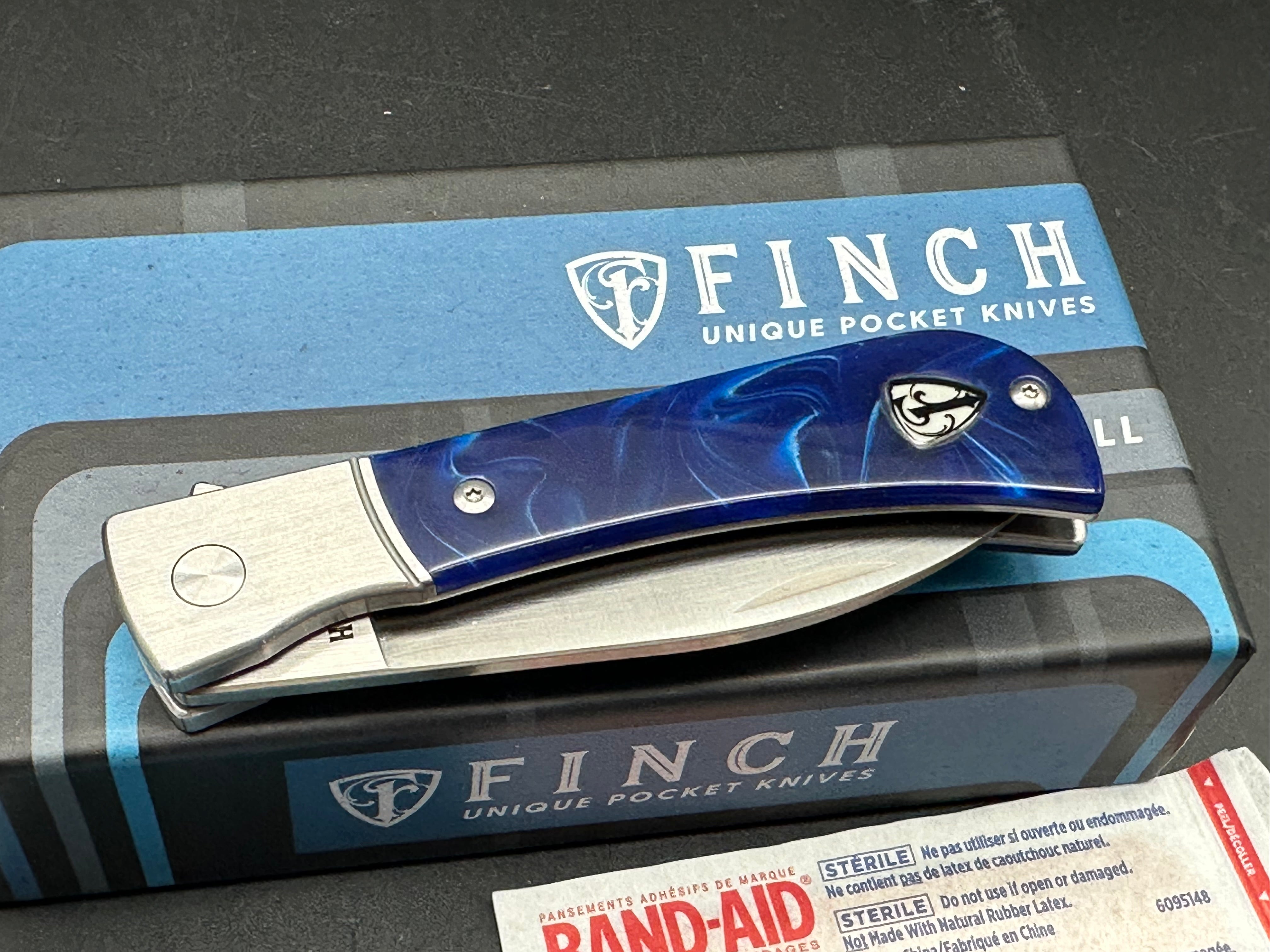 FINCH KNIFE CO PIPELINE FOLDING KNIFE DEEP OCEAN 154CM SATIN BLADE