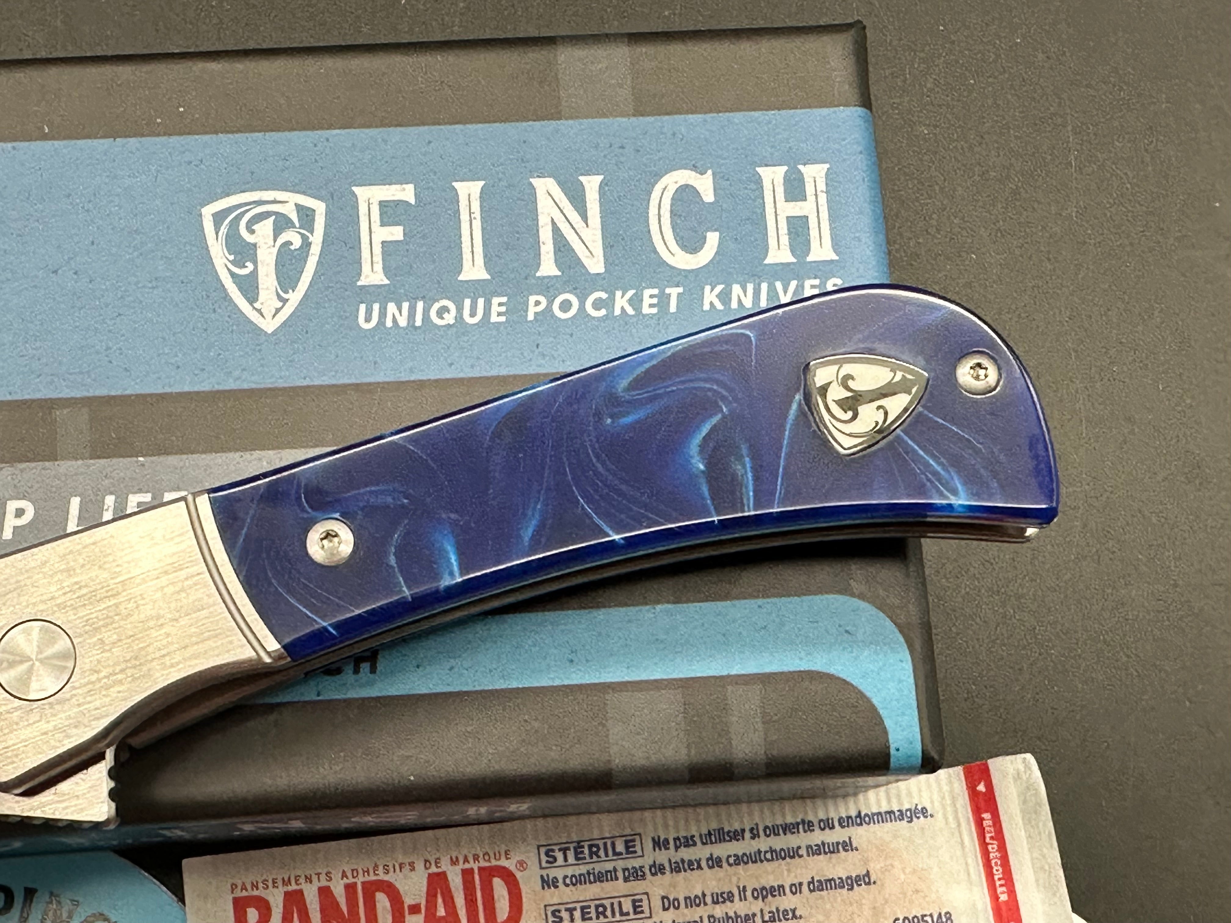 FINCH KNIFE CO PIPELINE FOLDING KNIFE DEEP OCEAN 154CM SATIN BLADE
