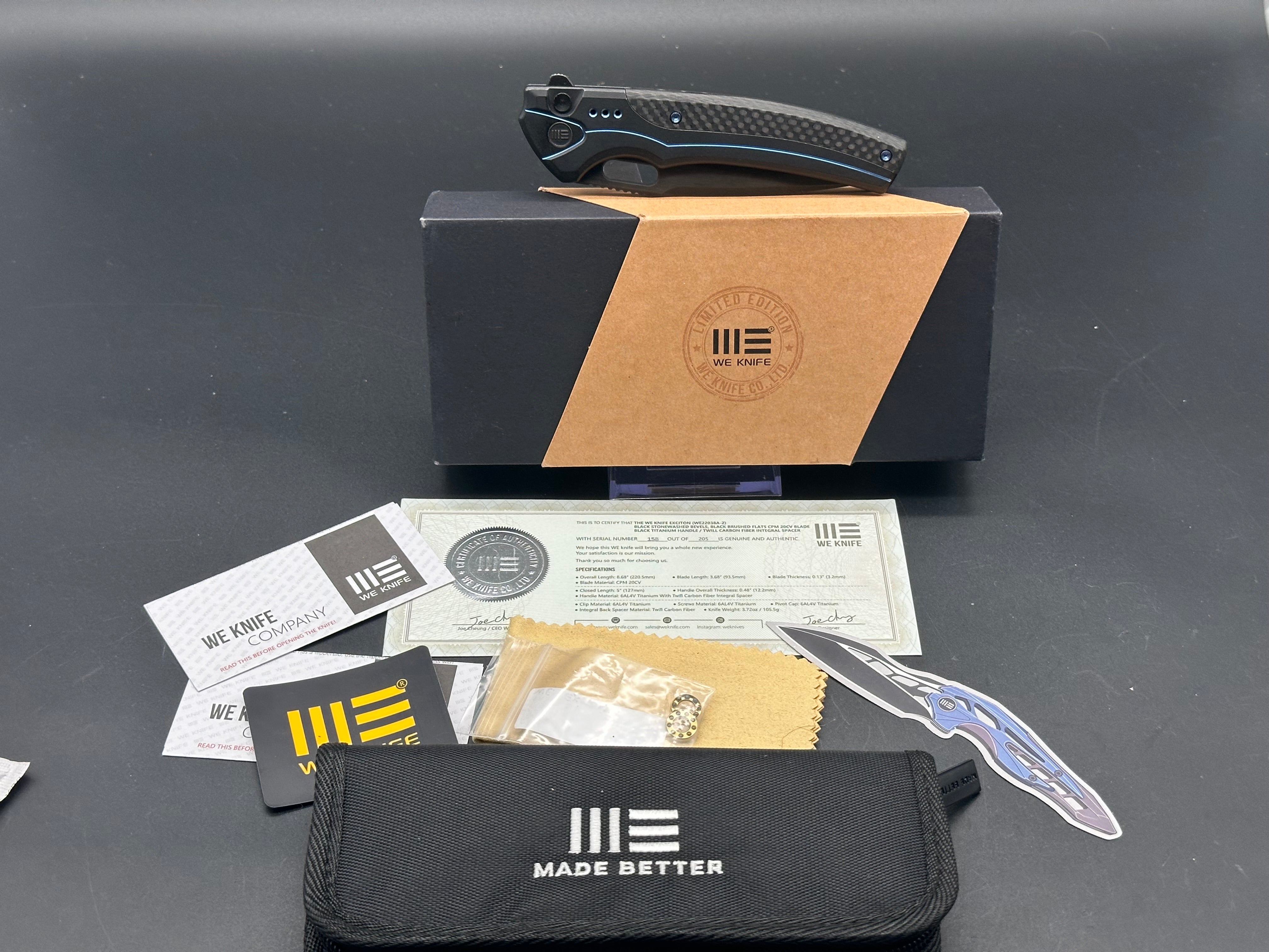 WE Knife Co. Exciton Limited Edition Knife Black Ti/CF (3.7" Black)