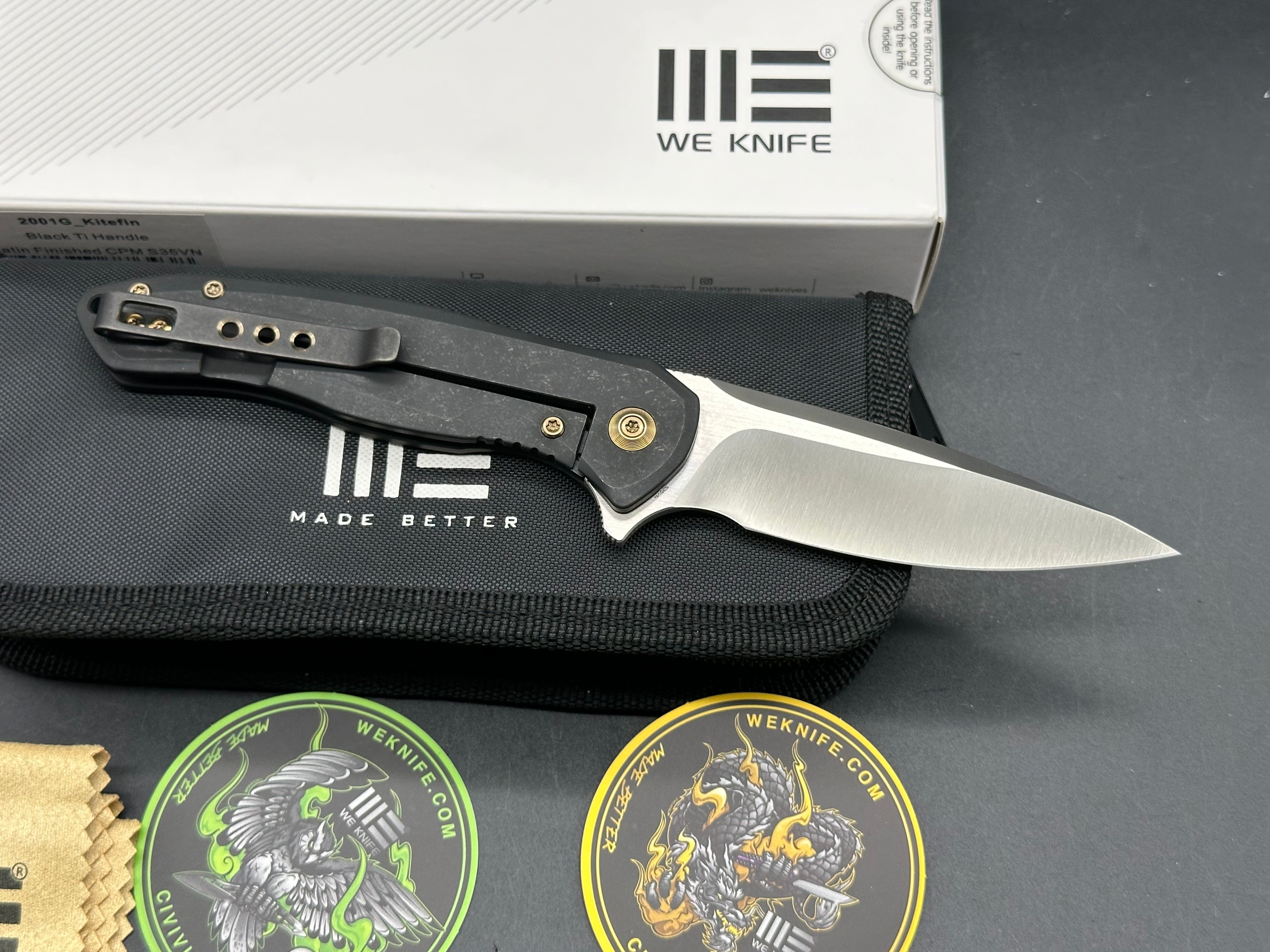 WE Knife Co. Kitefin, Satin CPM-S35VN Blade, Black Titanium Handles