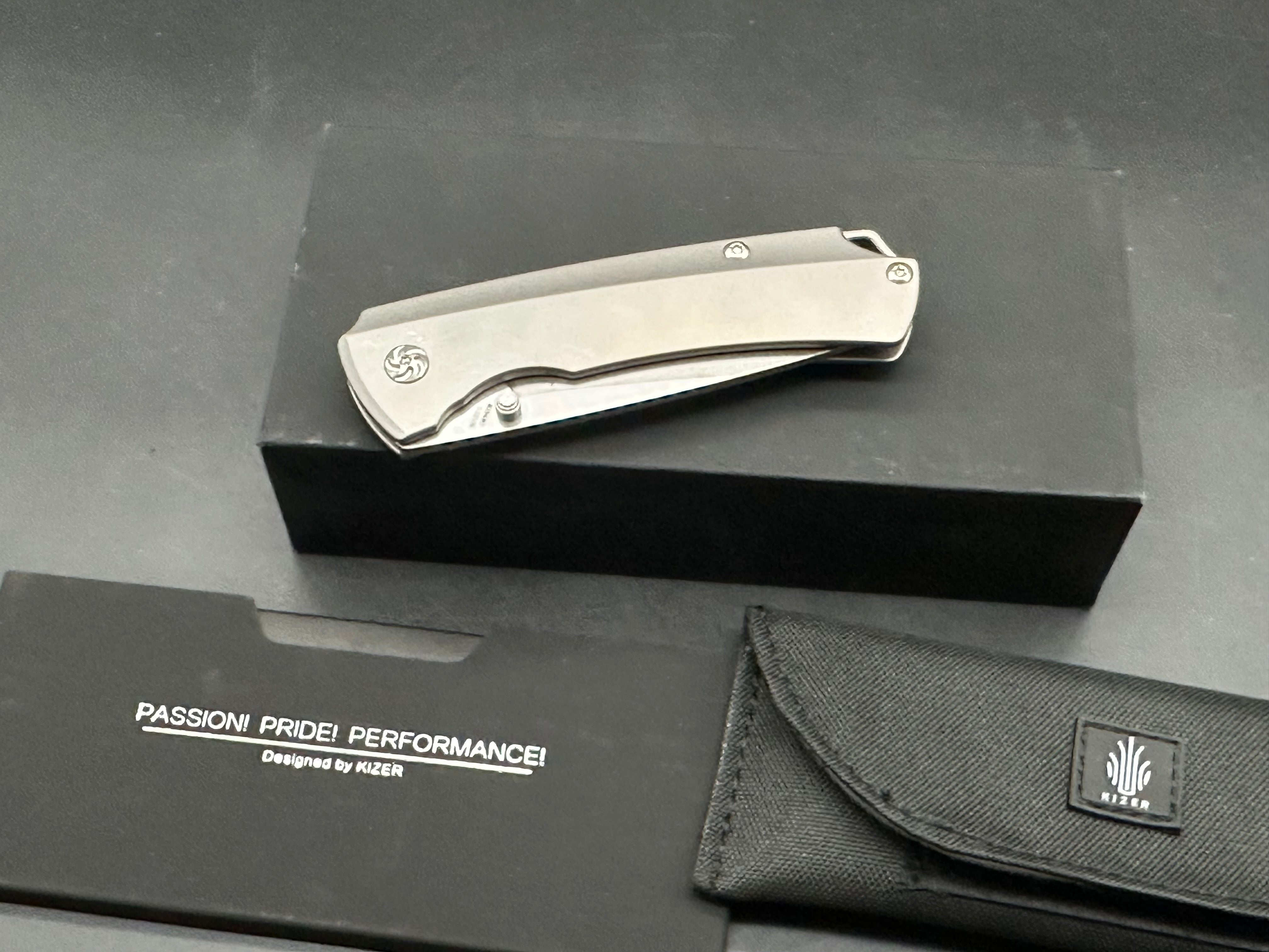 Kizer T1, Stonewashed CPM-S35VN Blade, Titanium Handles, Backspacer and Pocket Clip