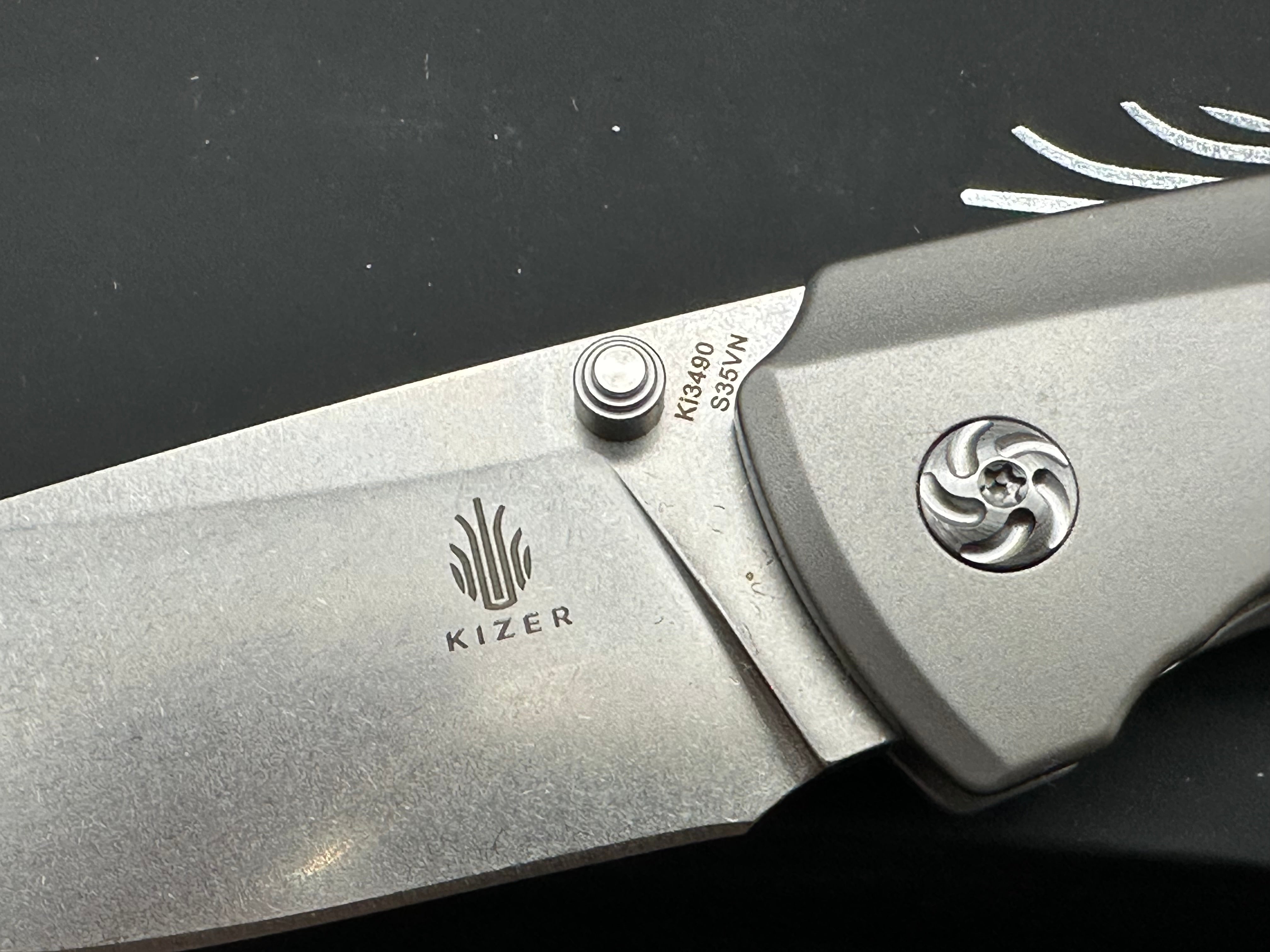 Kizer T1, Stonewashed CPM-S35VN Blade, Titanium Handles, Backspacer and Pocket Clip