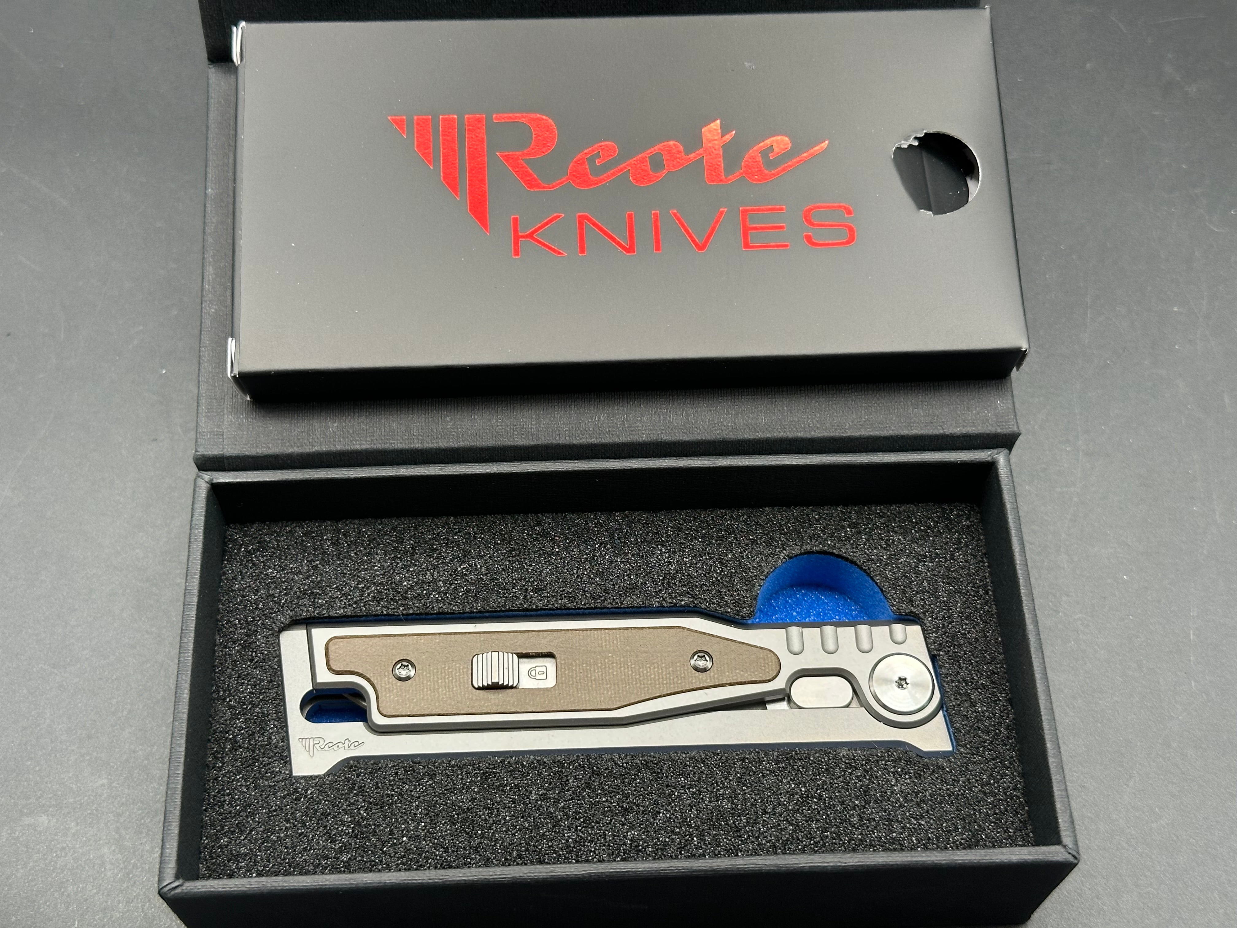 Reate Exo-m titanium/green micarta CPM 3V blade