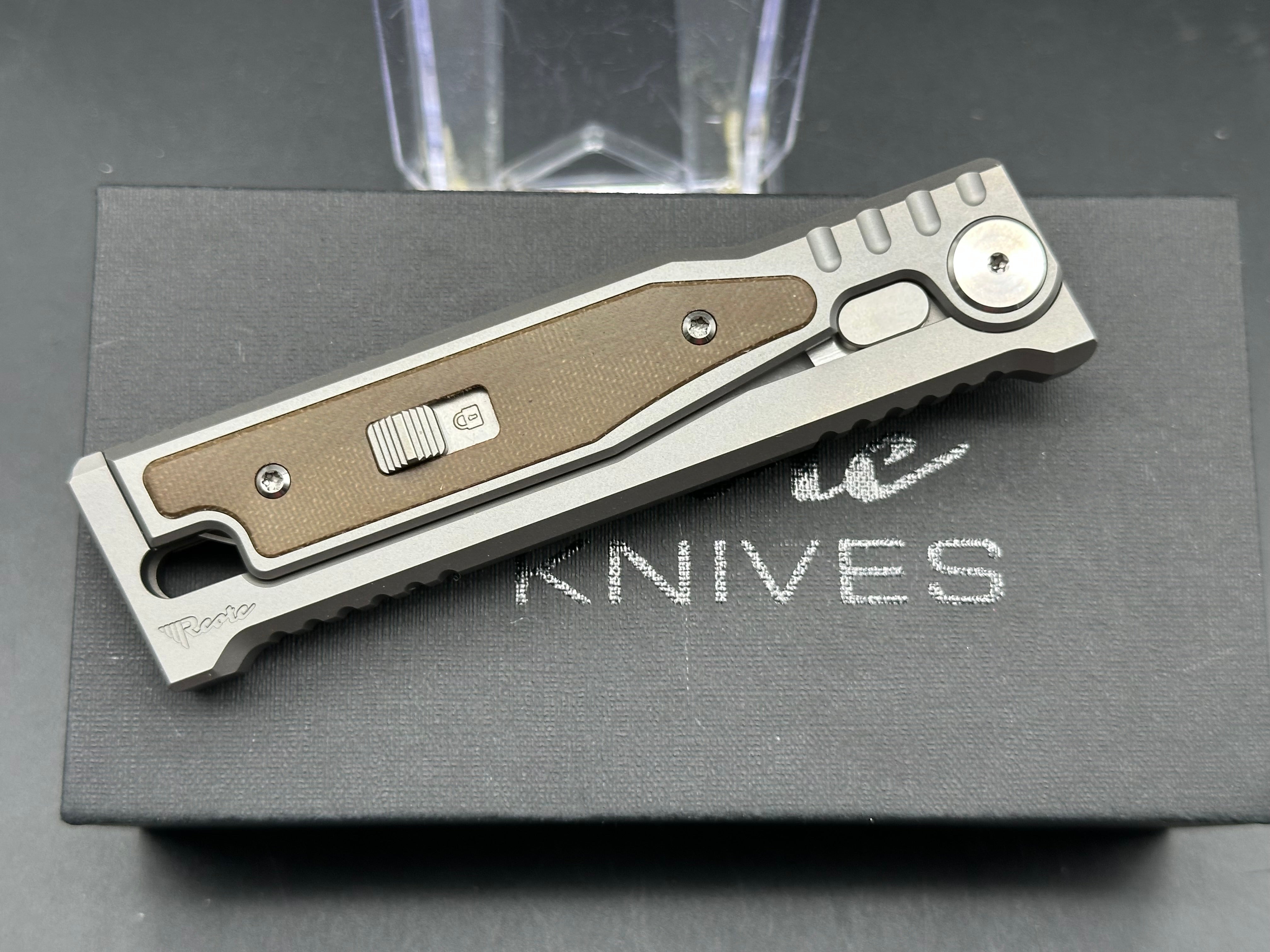 Reate Exo-m titanium/green micarta CPM 3V blade