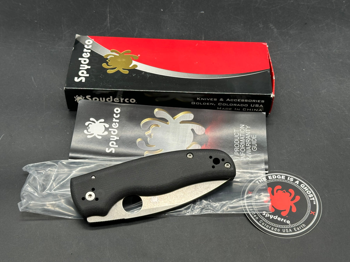 Spyderco Shaman Folding Knife Black G-10 Handle 3.58" Stonewash S30V Drop Point Plain Edge