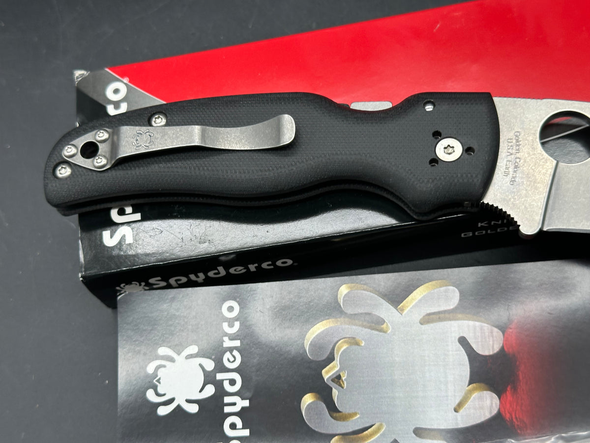 Spyderco Shaman Folding Knife Black G-10 Handle 3.58" Stonewash S30V Drop Point Plain Edge