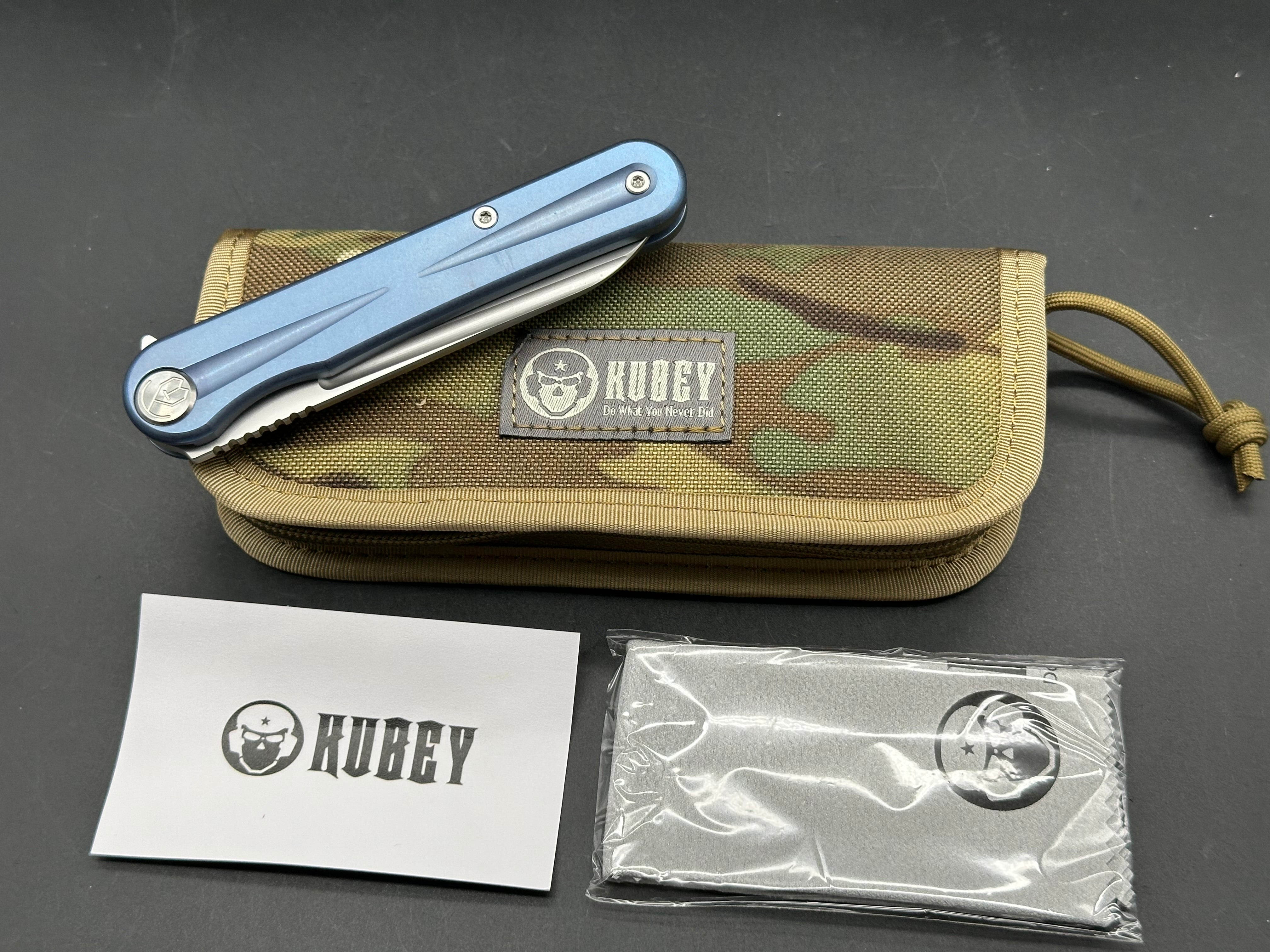 Kubey Dandy blue titanium handle w/AUS10 blade