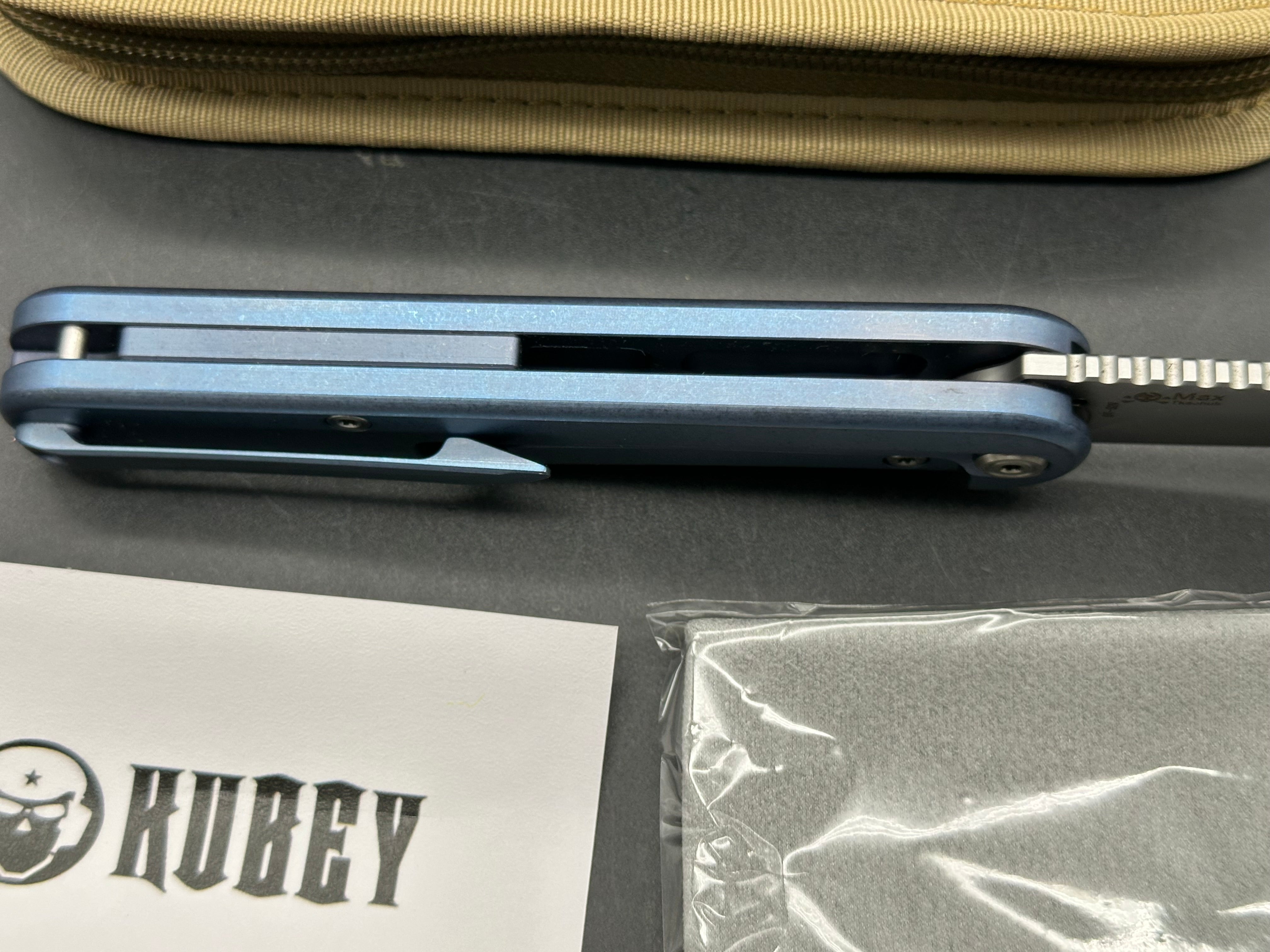 Kubey Dandy blue titanium handle w/AUS10 blade