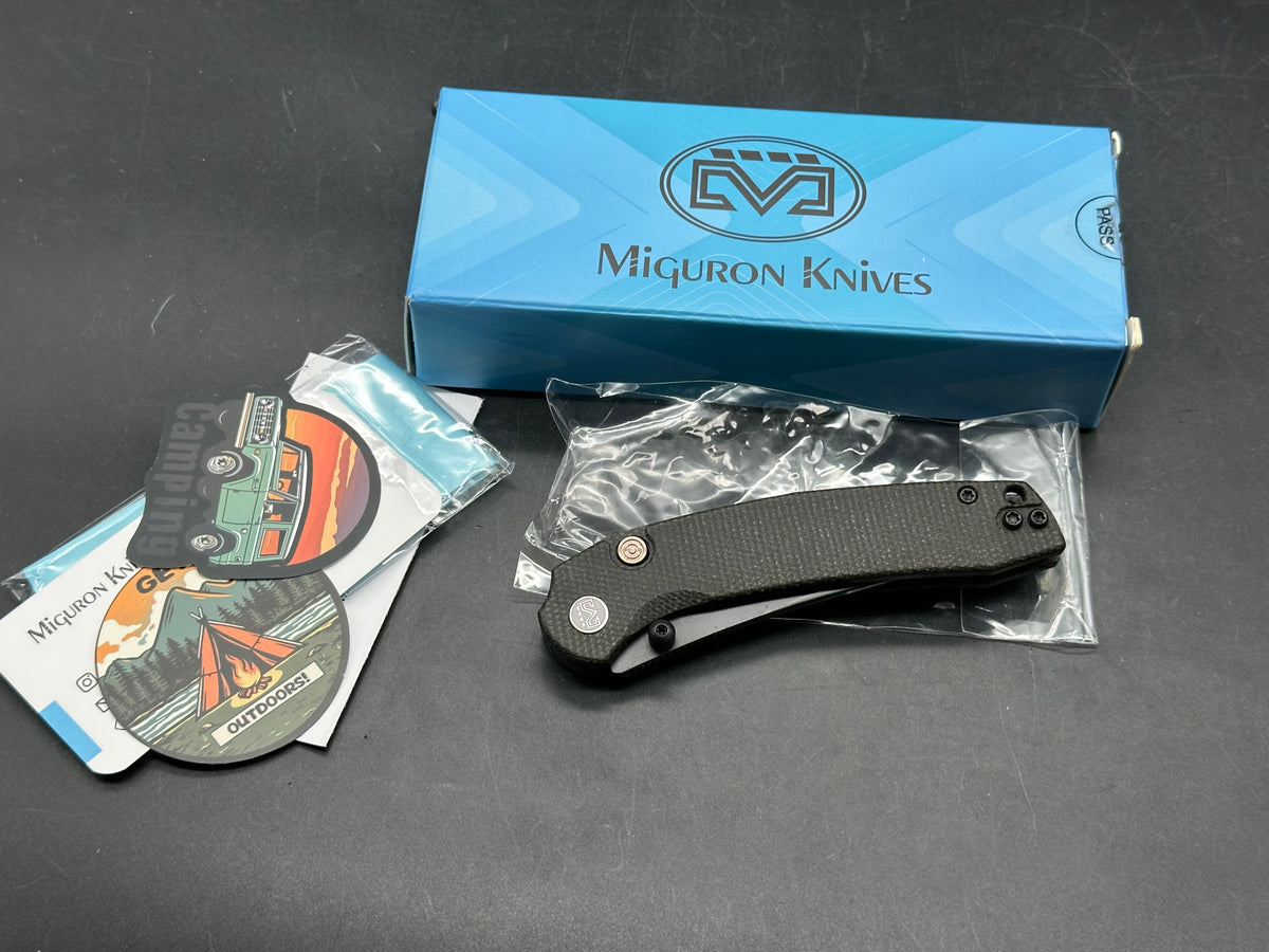 Miguron Raptor 3.35" | 19C27 Black PVD Blade | Micarta Black Handle | Button Liner Lock