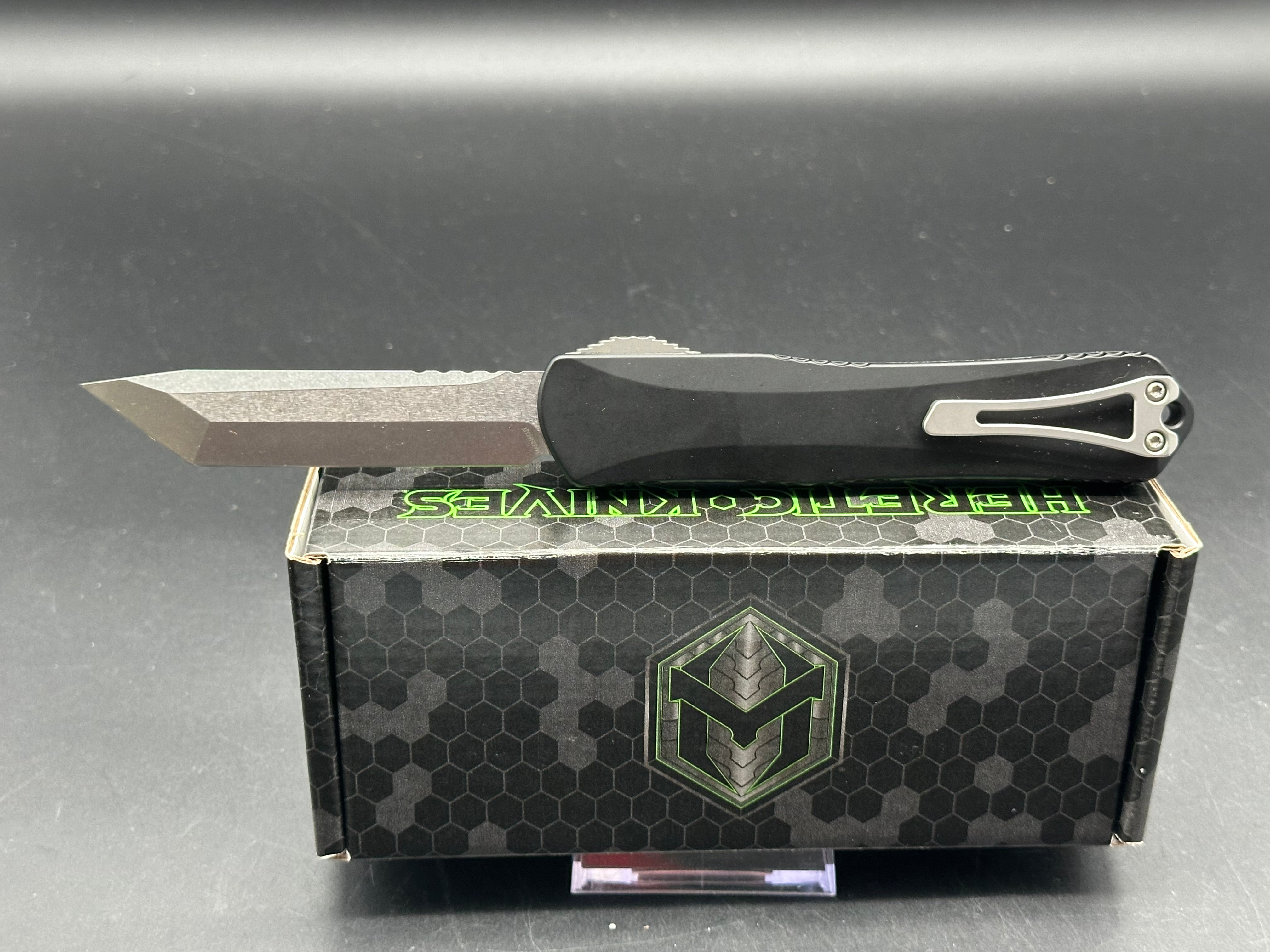 Heretic Knives Manticore X Tanto OTF Black (3.75" Stonewash) MagnaCut