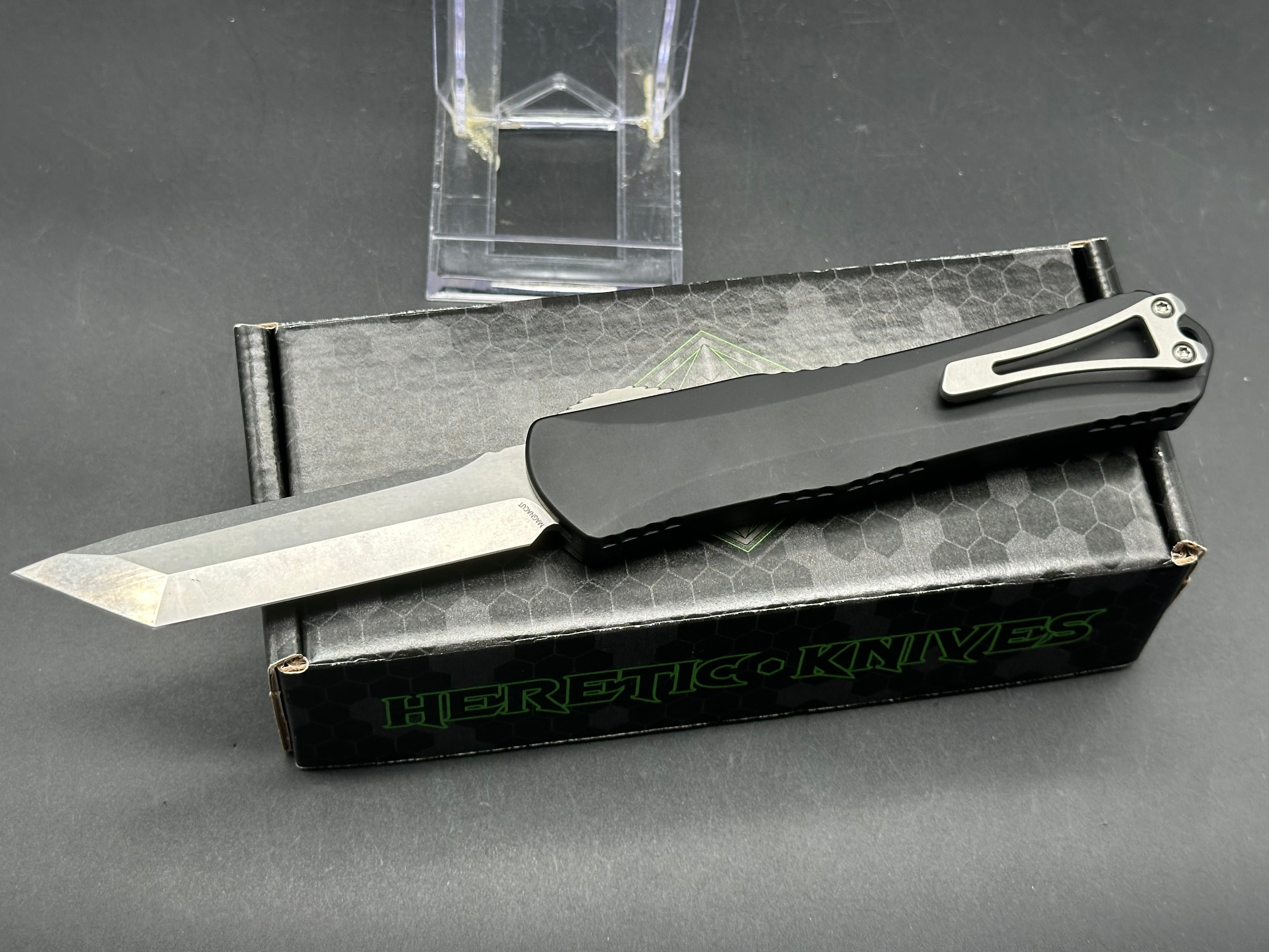 Heretic Knives Manticore X Tanto OTF Black (3.75" Stonewash) MagnaCut