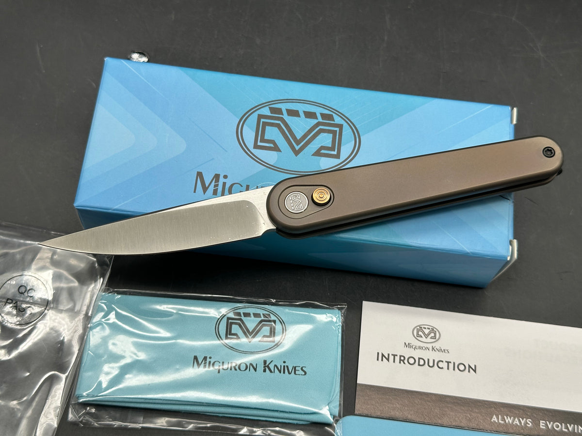 Miguron Gents 3" | M390 Satin Blade | Titanium Bronze Handle | Button Liner Lock