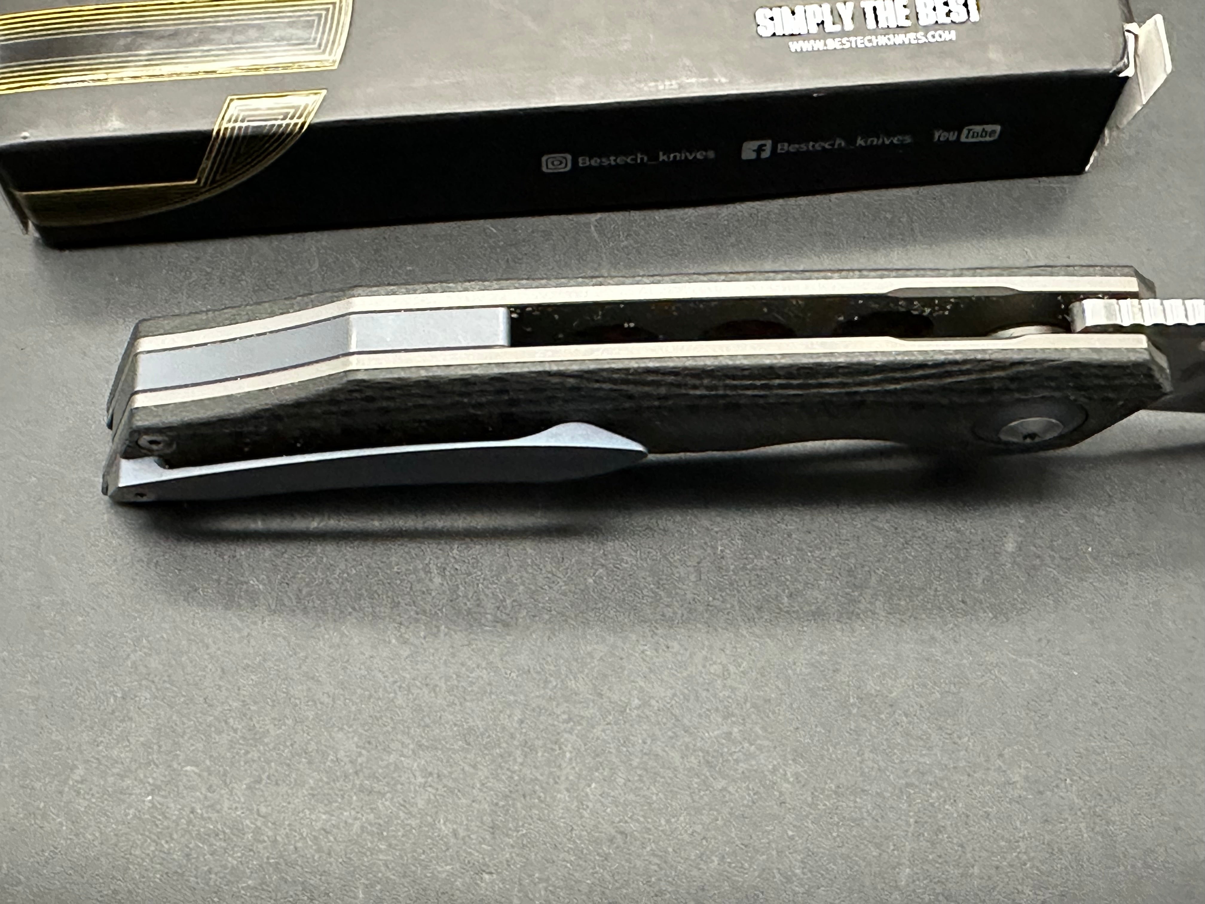 Bestech Knives Falko Liner Lock Knife Black G-10/CF (3.8" Satin 154CM)