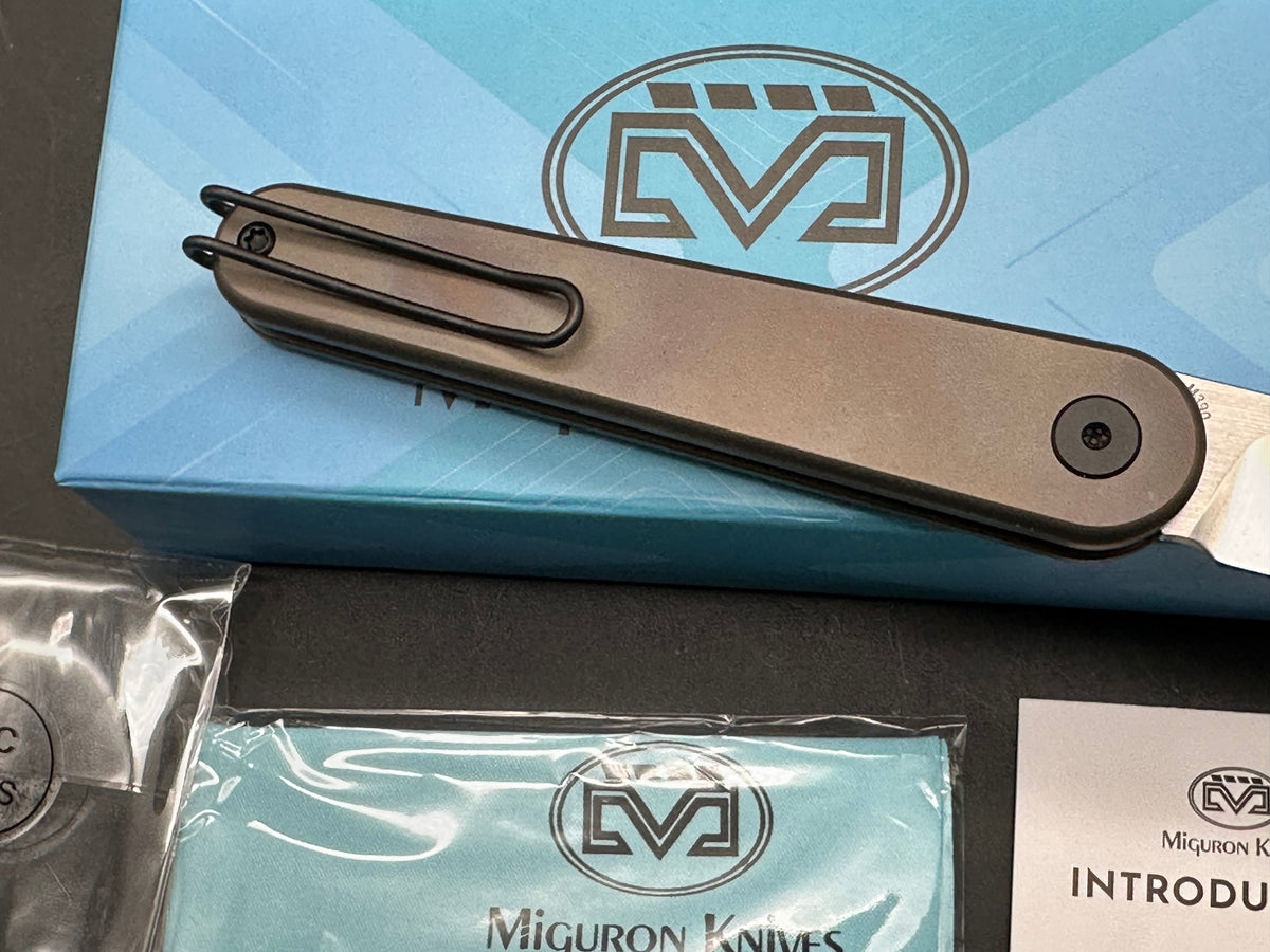 Miguron Gents 3" | M390 Satin Blade | Titanium Bronze Handle | Button Liner Lock