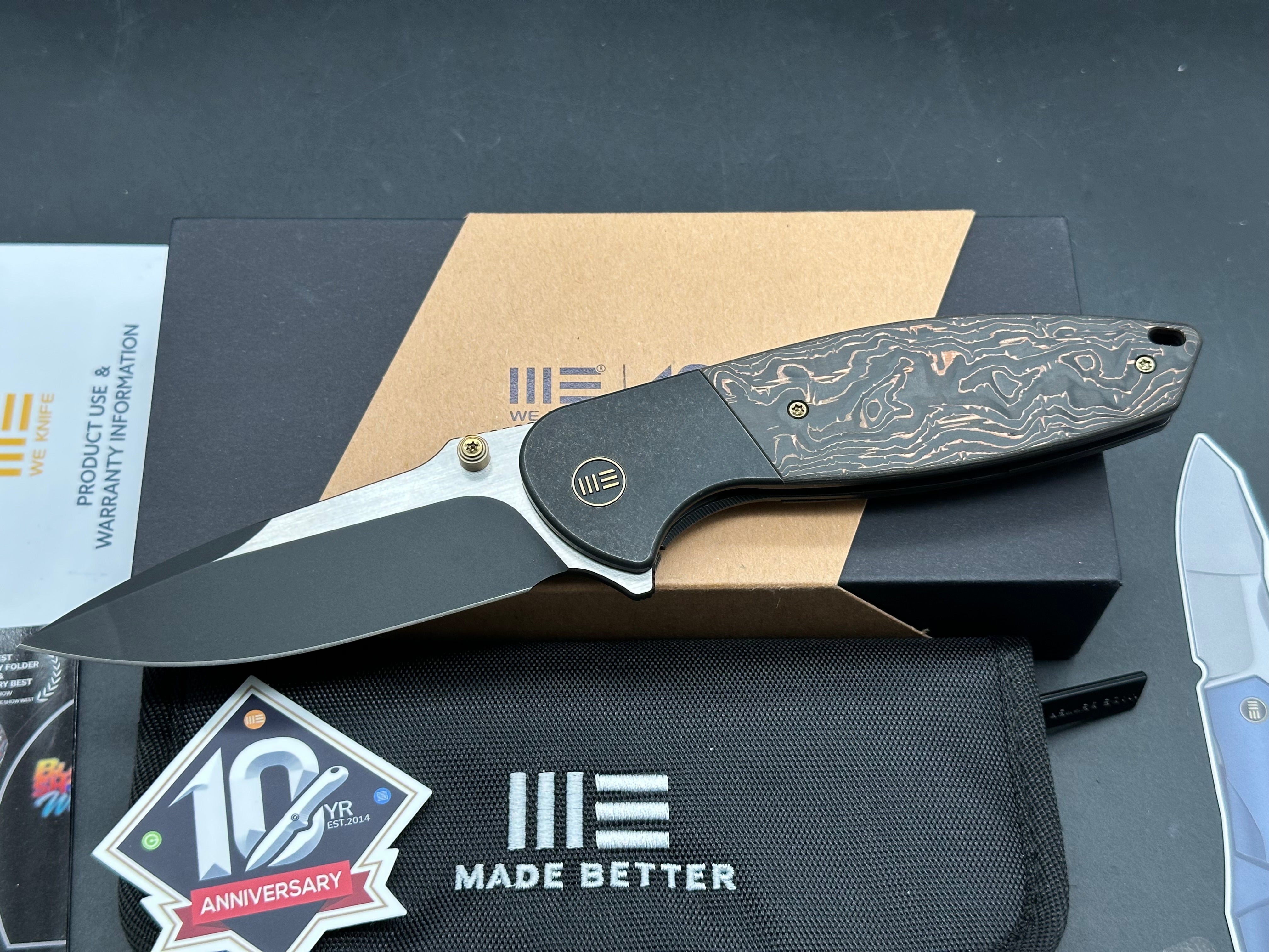 WE NITRO OG FOLDING KNIFE BLACK/COPPER TITANIUM COPPER FOIL/CARBON FIBER HANDLE 20CV DROP POINT