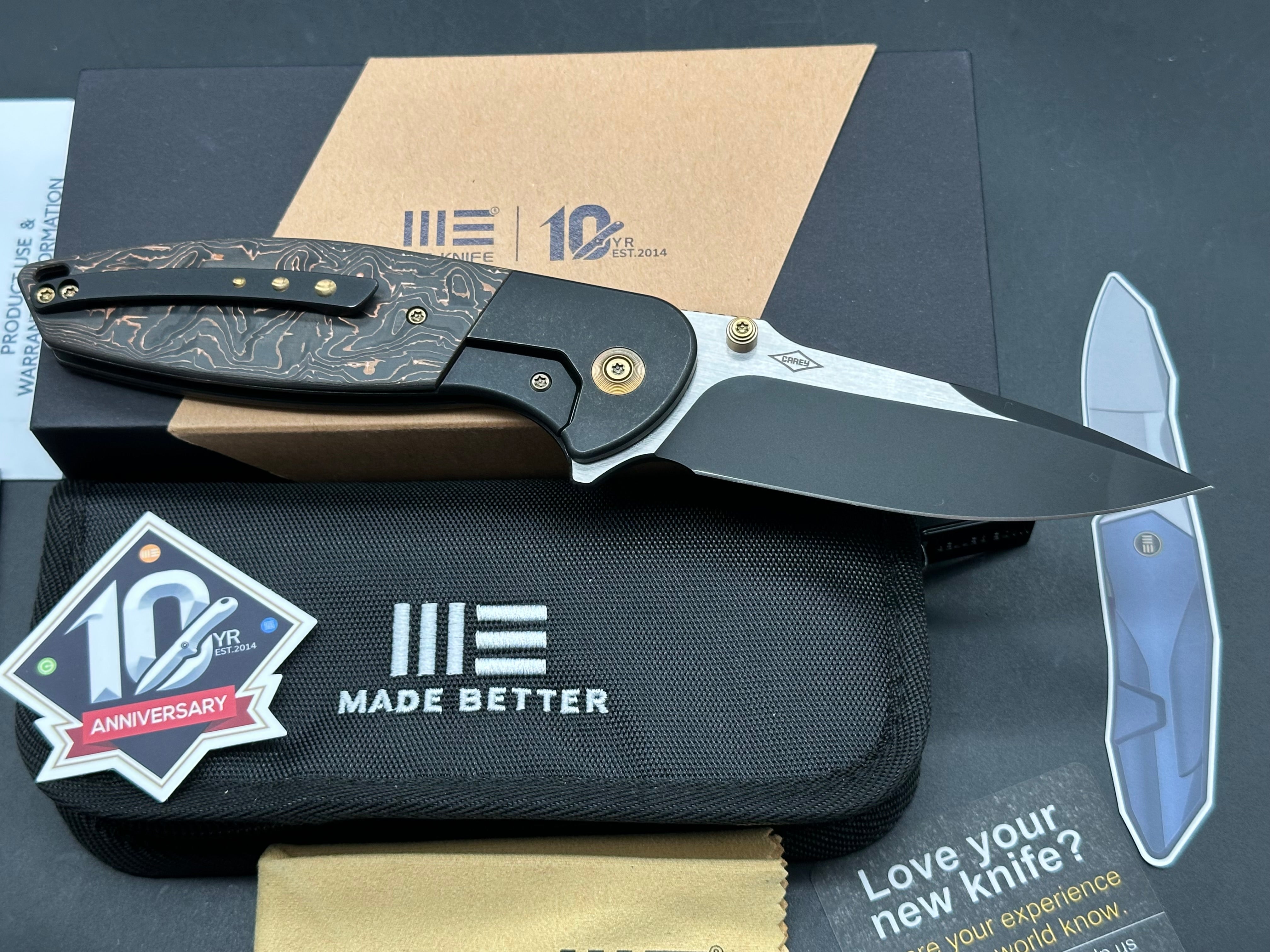 WE NITRO OG FOLDING KNIFE BLACK/COPPER TITANIUM COPPER FOIL/CARBON FIBER HANDLE 20CV DROP POINT