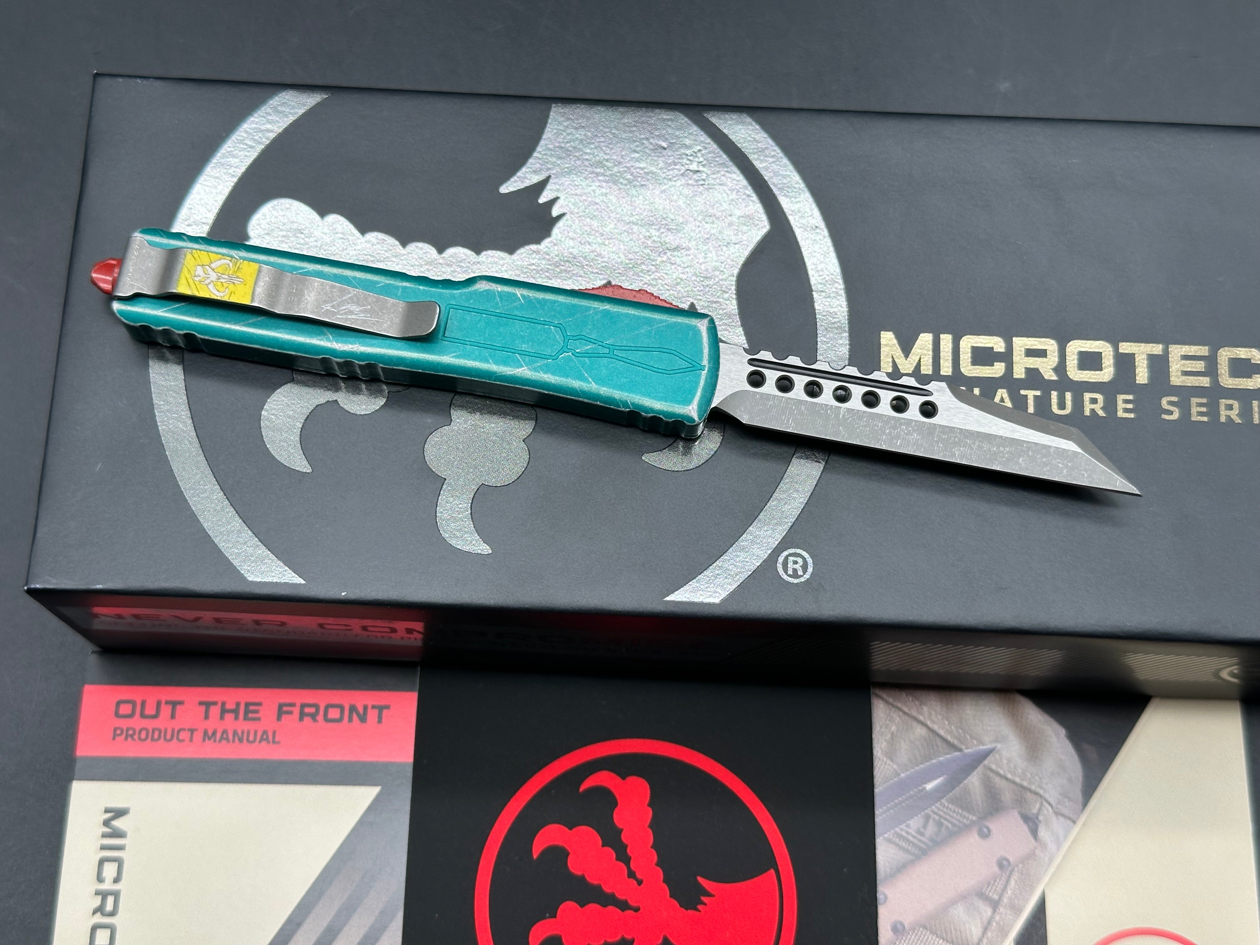 Microtech UTX-70 Warhound OTF Knife Green Bounty Hunter (2.4" Apocalyptic)