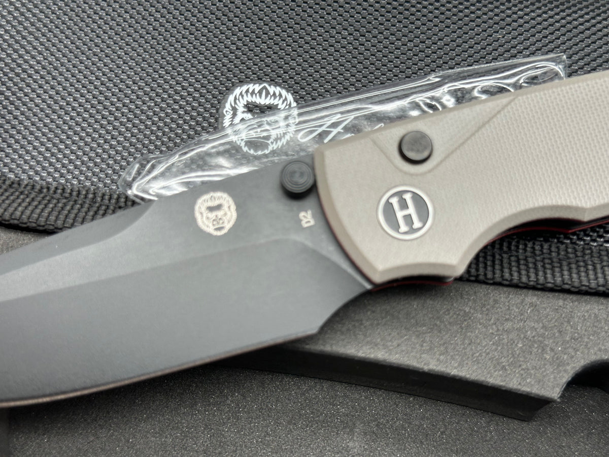 Holtzman's Gorilla Survival Loyalist Folding Pocket Knife with Sharpening Stone and Case (Black+Red) button lock D2 steel blade