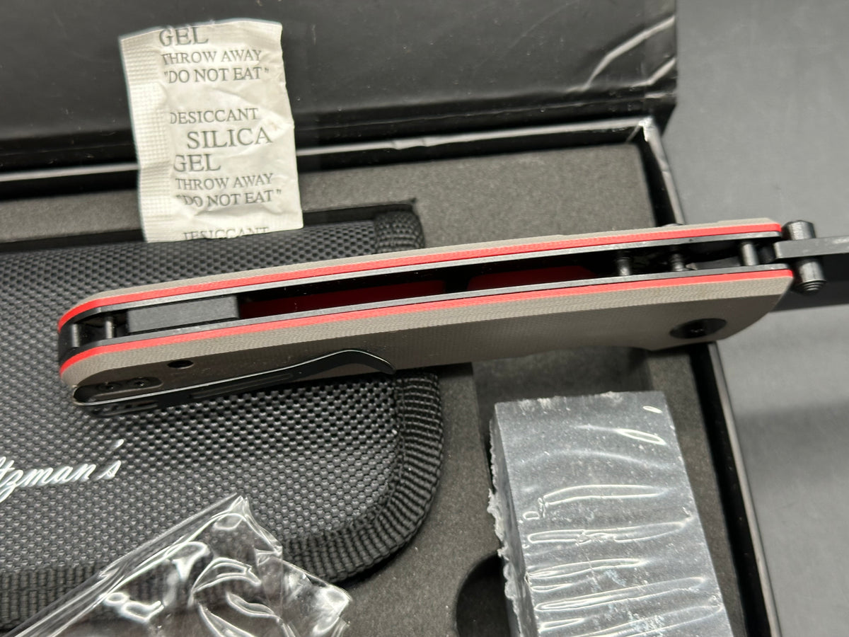 Holtzman's Gorilla Survival Loyalist Folding Pocket Knife with Sharpening Stone and Case (Black+Red) button lock D2 steel blade