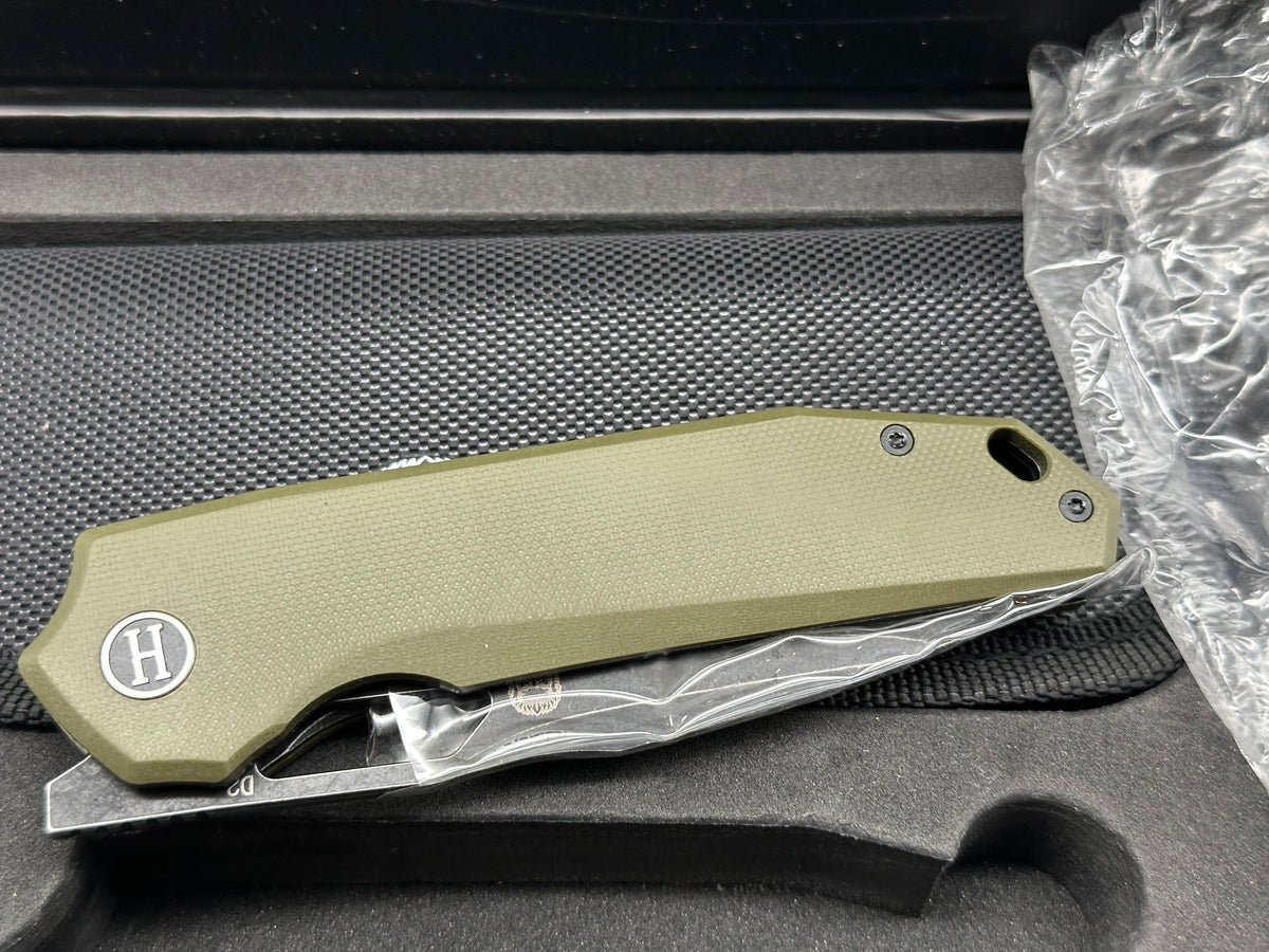Holtzman's Gorilla Survival Folding Pocket Knife for Men with D2 Steel Blade and G10 Handle -(Black Stonewashed + OD Green)