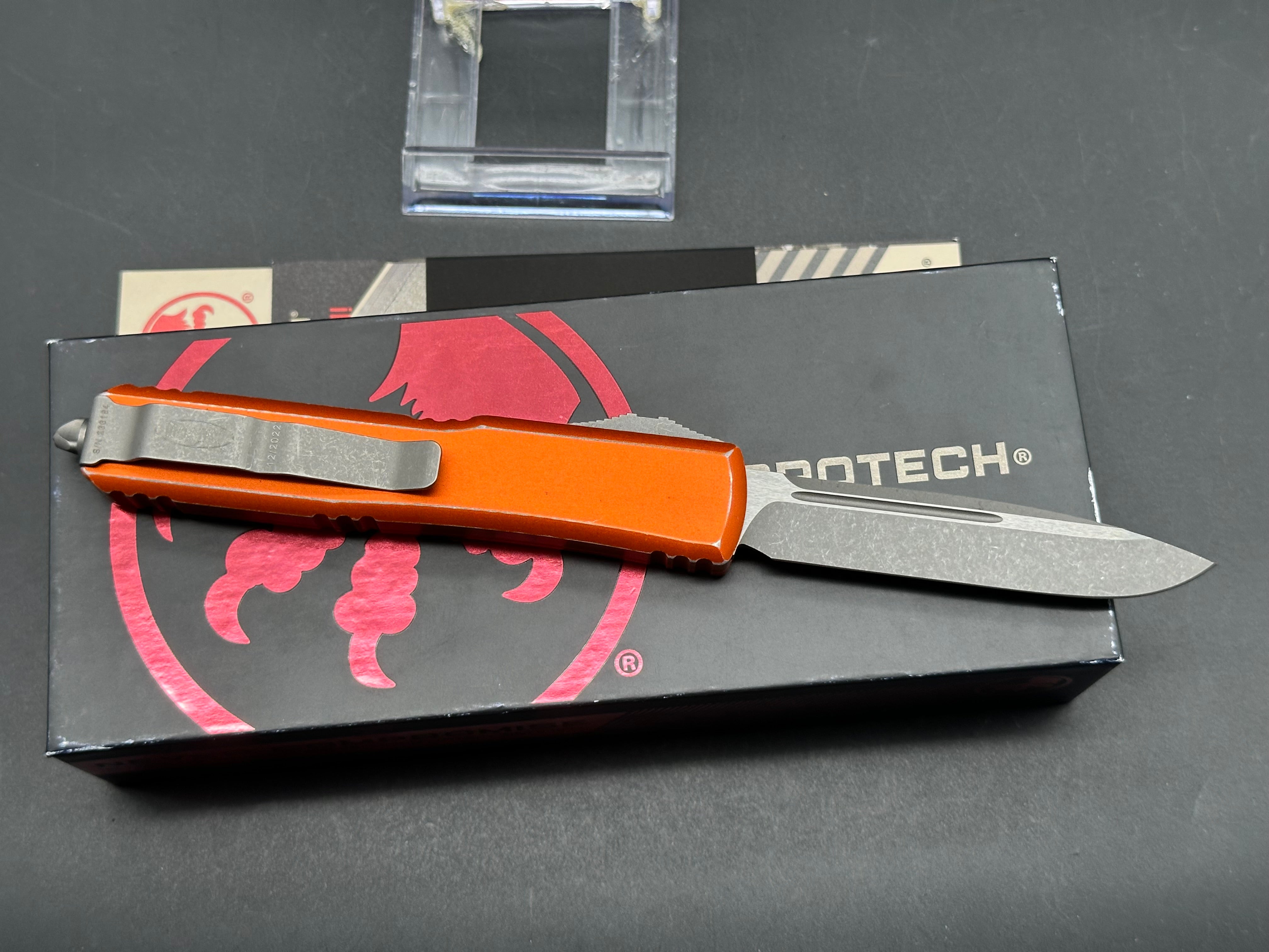 Microtech UTX-85 S/E OTF Automatic Knife Distressed Orange (3.1" Apocalyptic)