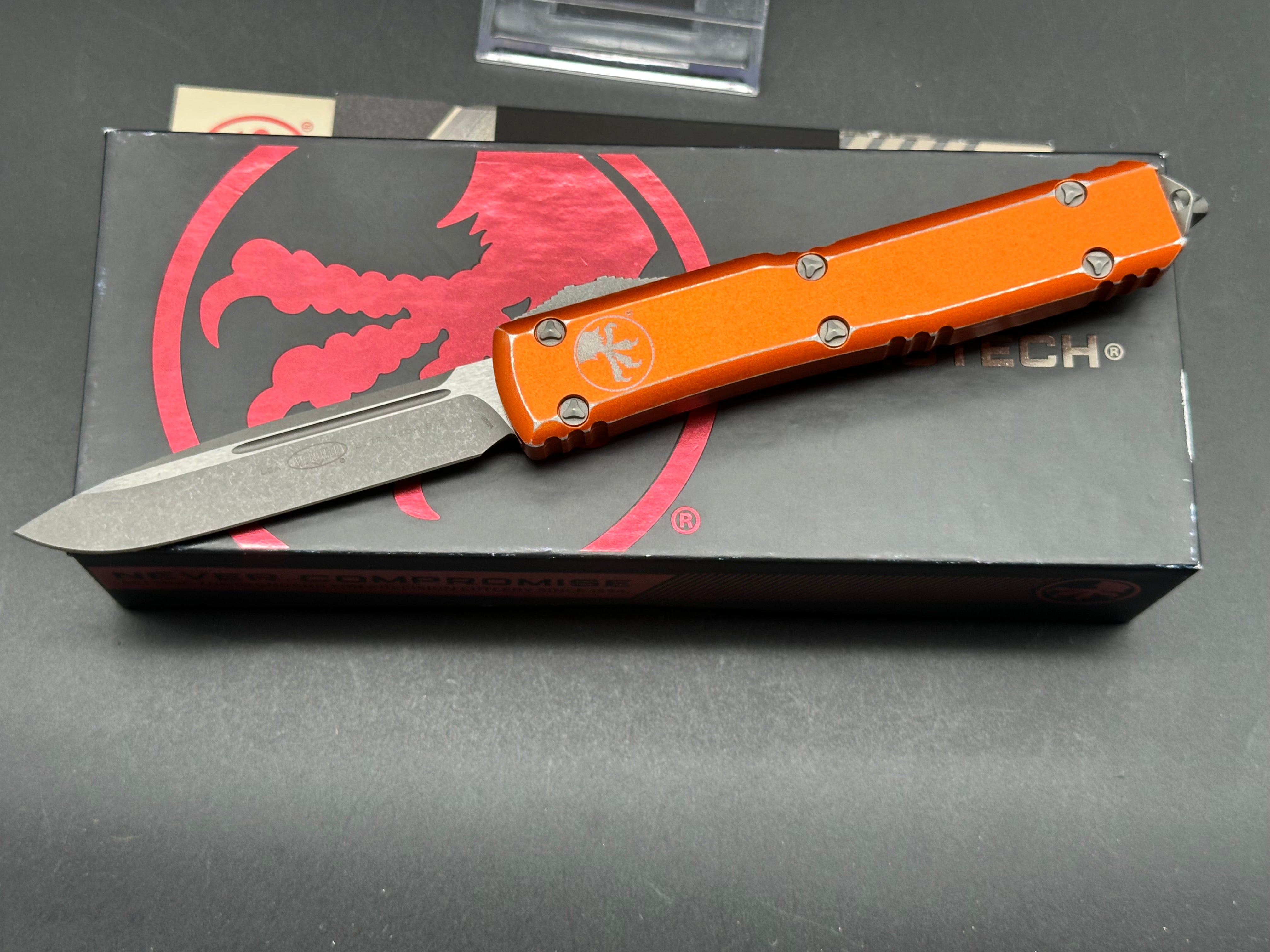 Microtech UTX-85 S/E OTF Automatic Knife Distressed Orange (3.1" Apocalyptic)