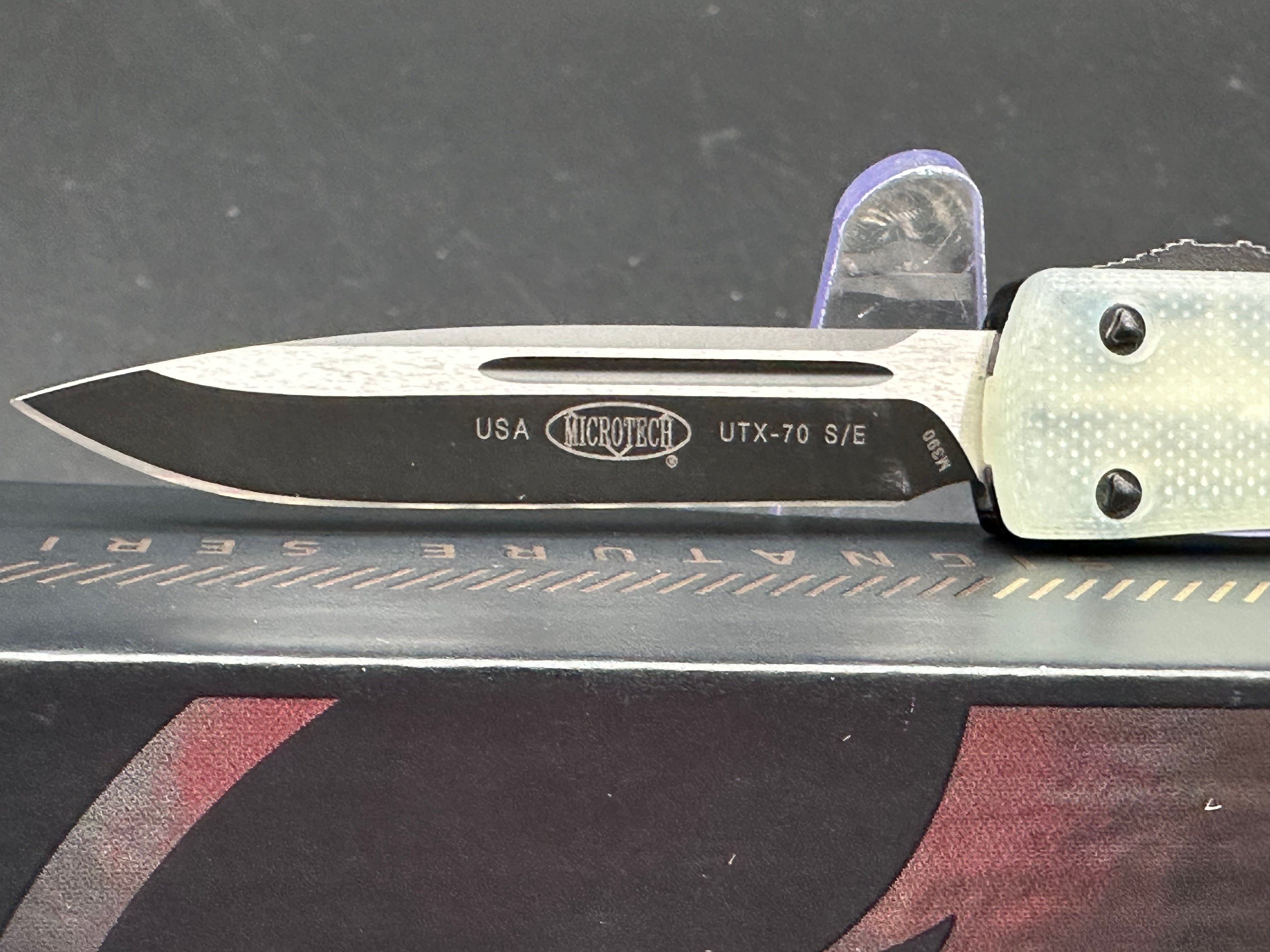 Microtech Signature Series UTX-70 S/E OTF Auto Knife Jade G-10 (2.4" Black)
