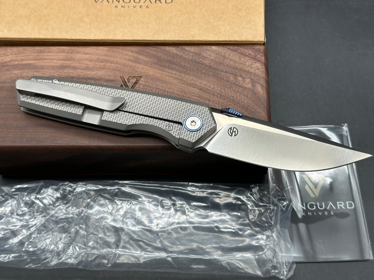 Vanguard Jaeger Folding Knife Gray Titanium Handle Satin Vanax Blade 8.27' Overall length