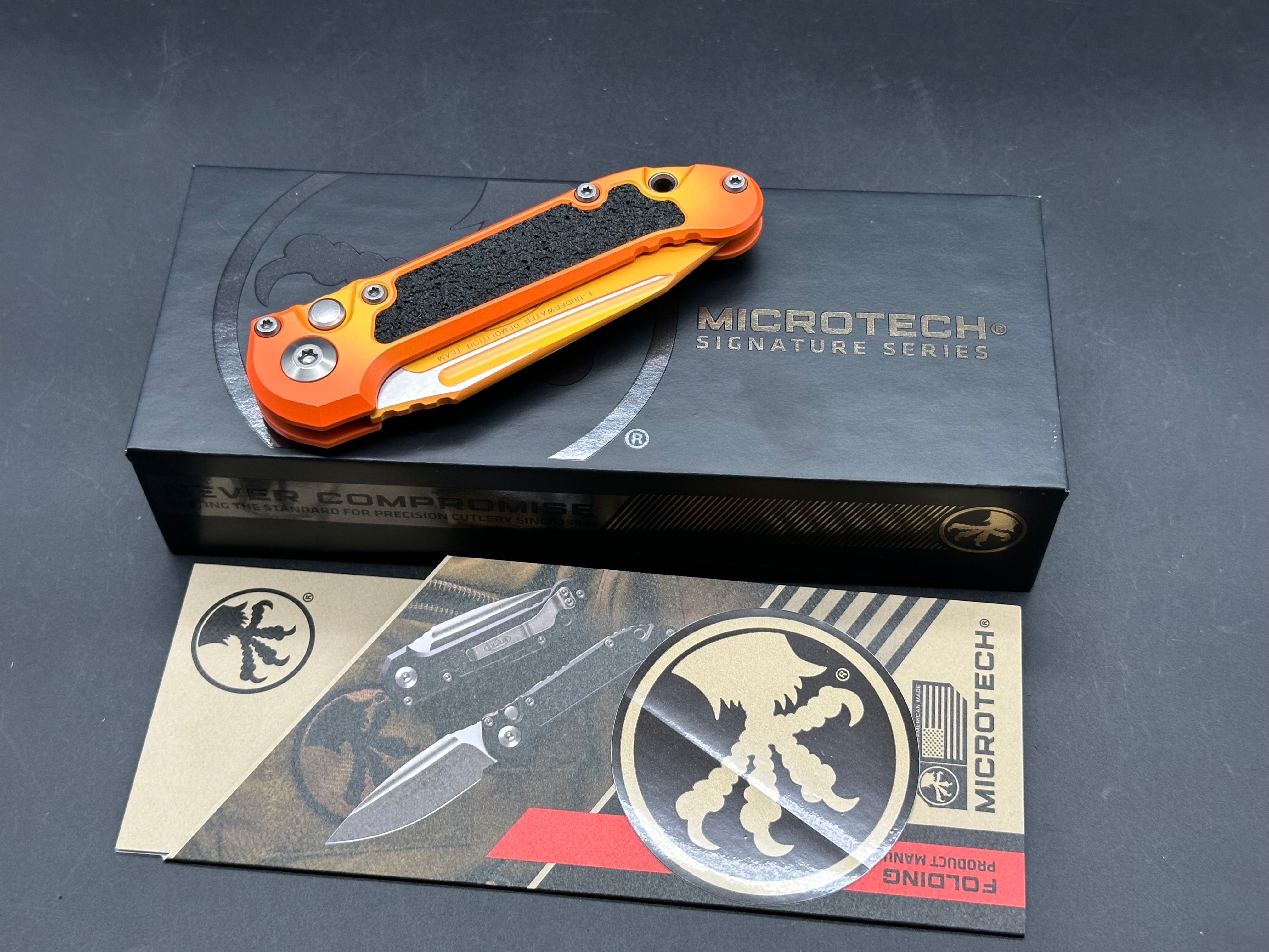 MICROTECH LUDT OTS KNIFE- SUNRISE FINISHED HANDLE- SUNRISE FINISHED BLADE