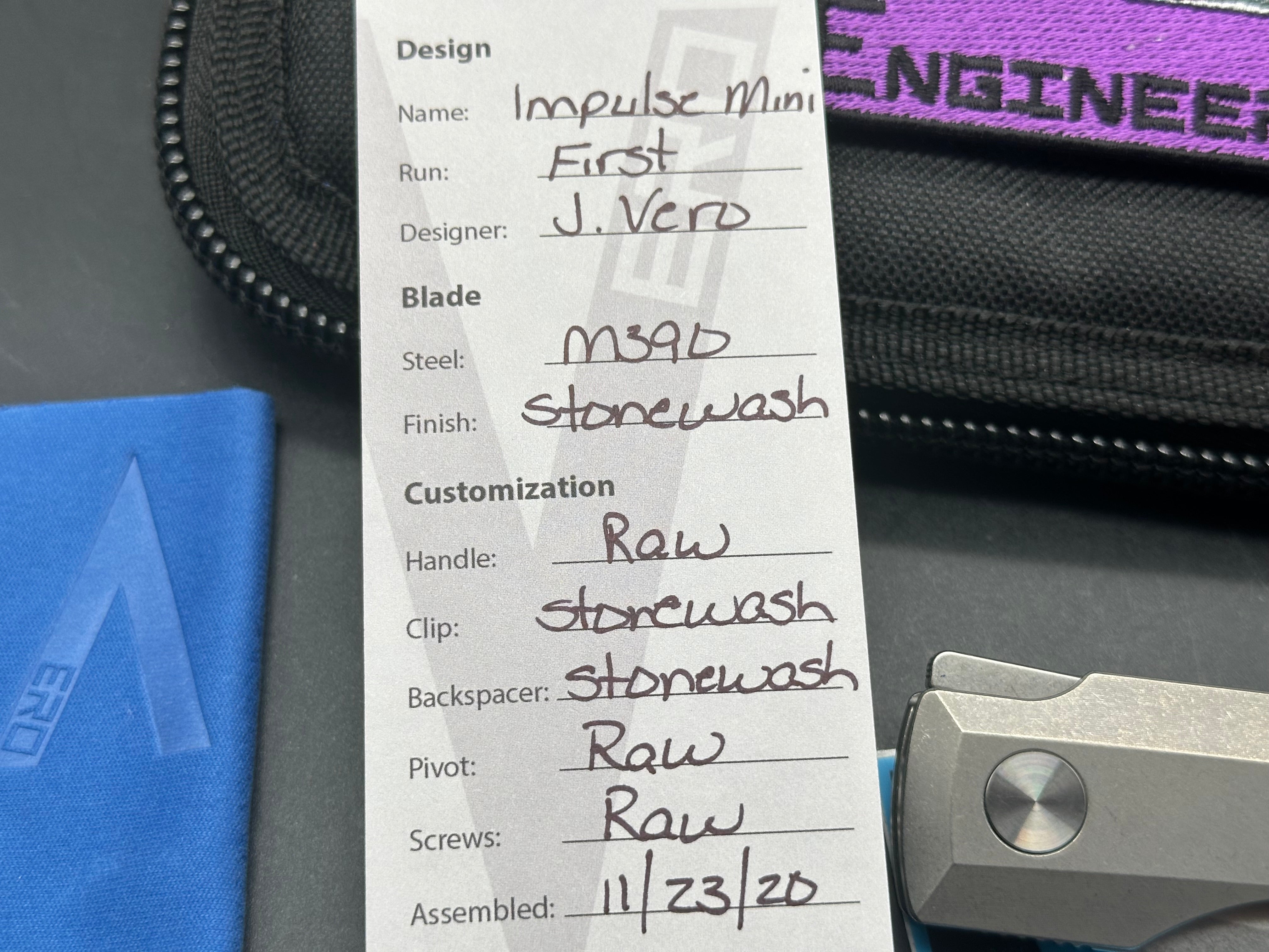 Vero Impulse Mini (1st Run) - #211, Stonewashed M390 Blade, Stonewashed Ti Scales/Backspacer/Clip w/Satin Hardware