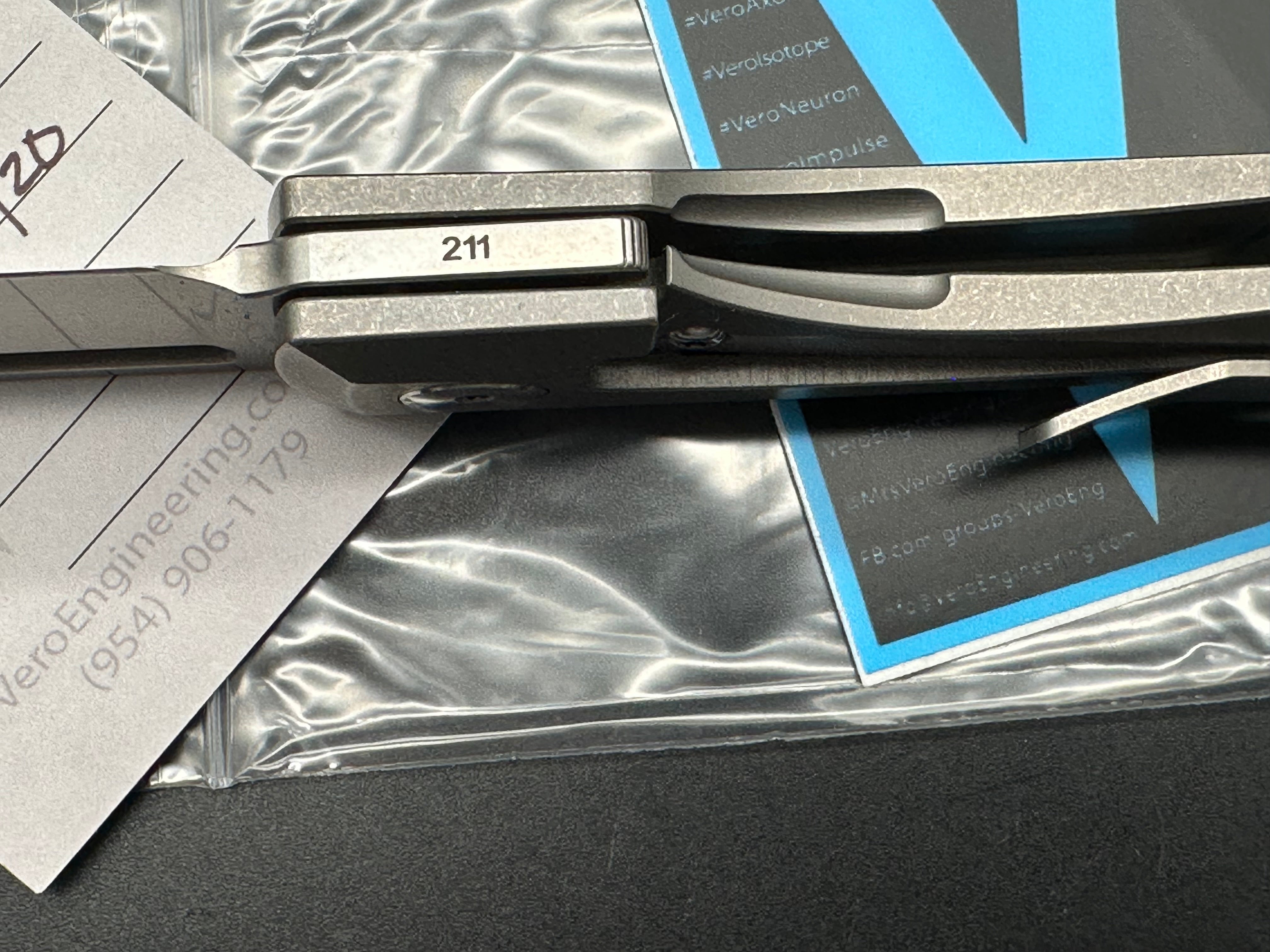 Vero Impulse Mini (1st Run) - #211, Stonewashed M390 Blade, Stonewashed Ti Scales/Backspacer/Clip w/Satin Hardware