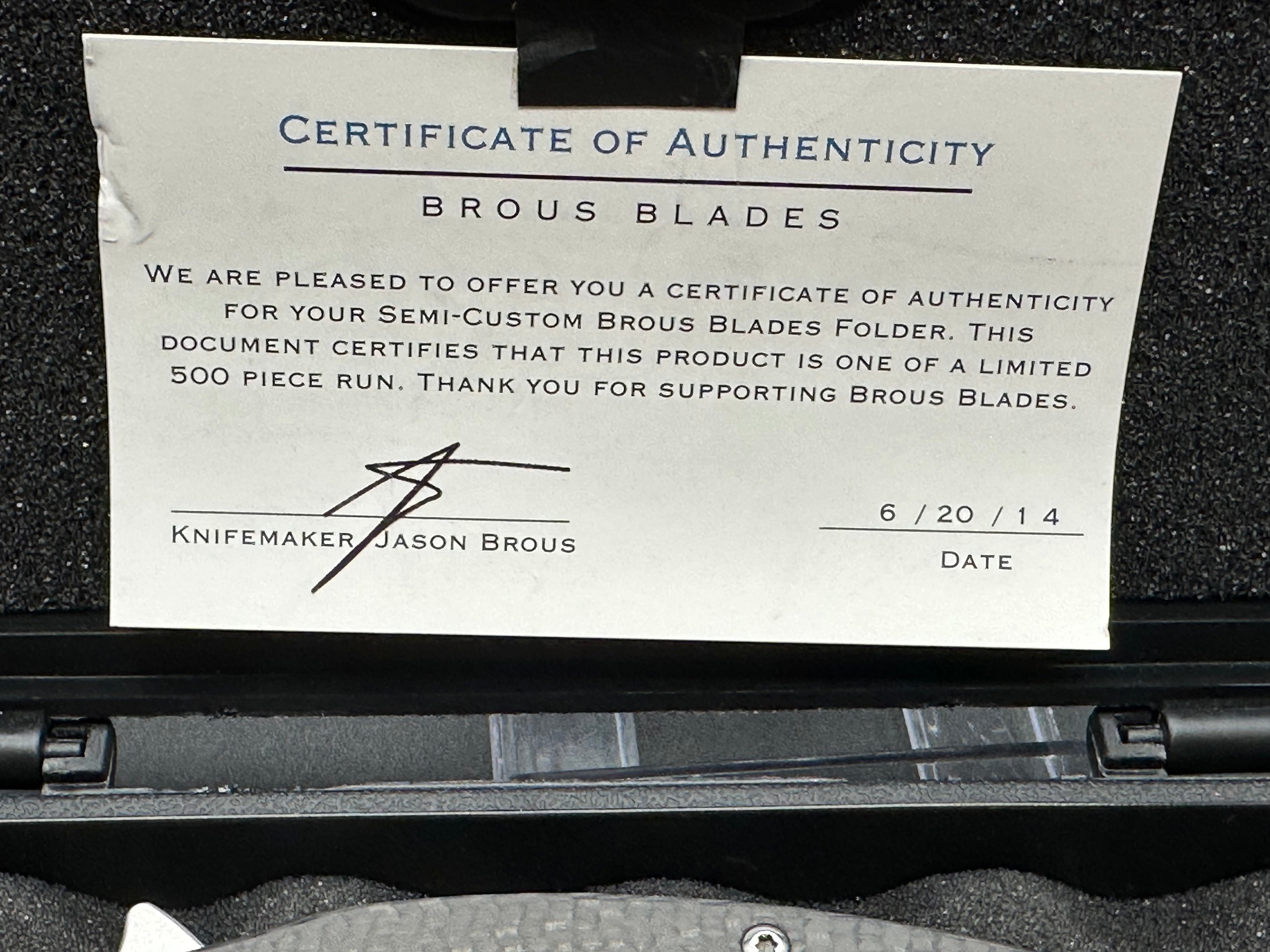 BROUS BLADES: CALIBER FLIPPER FOLDING KNIFE W/ CARBON FIBER HANDLE LIMITED EDITION