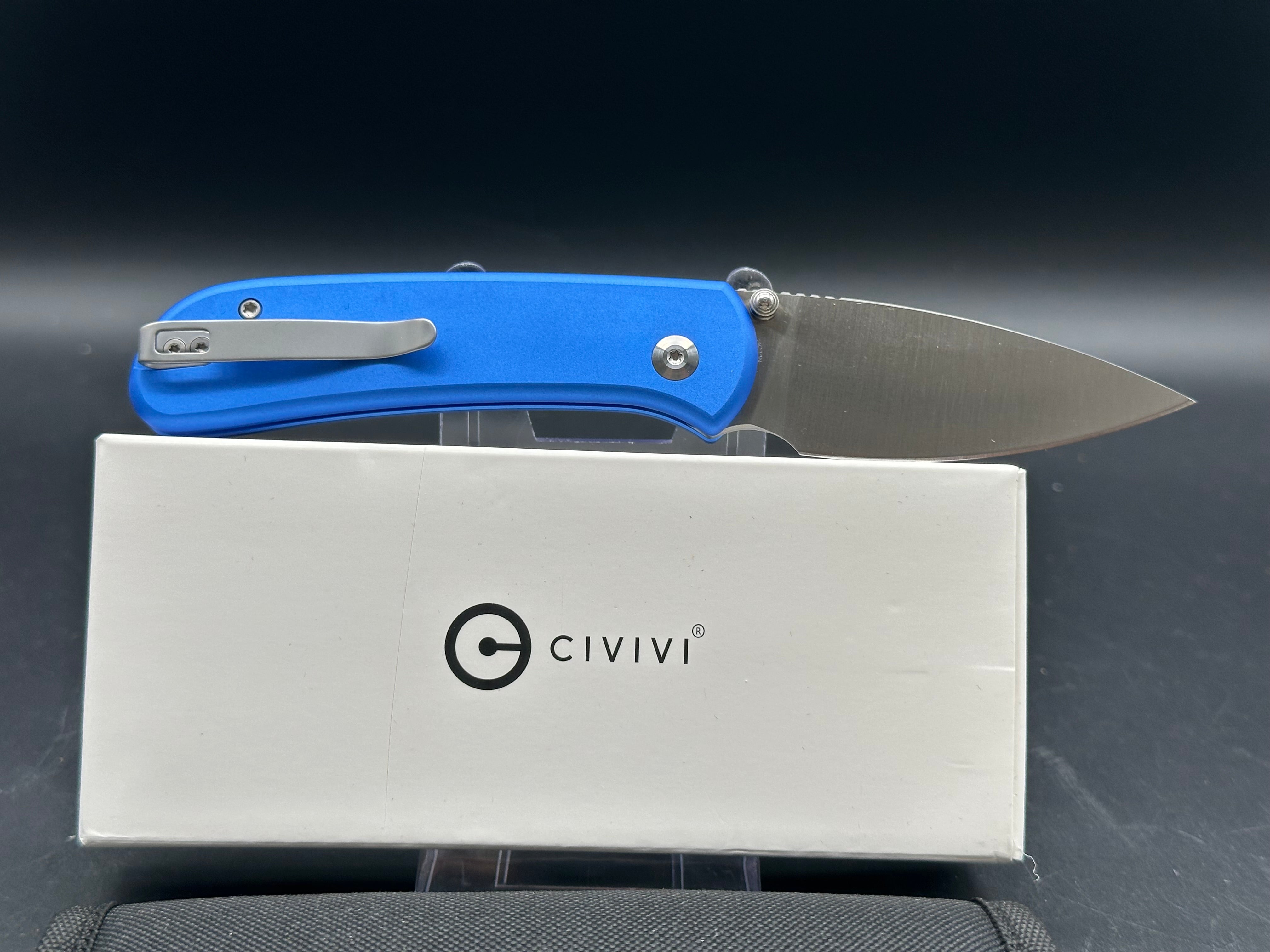 Civivi Qubit, 2.98" 14C28N Satin Blade with Blue Aluminum Handle