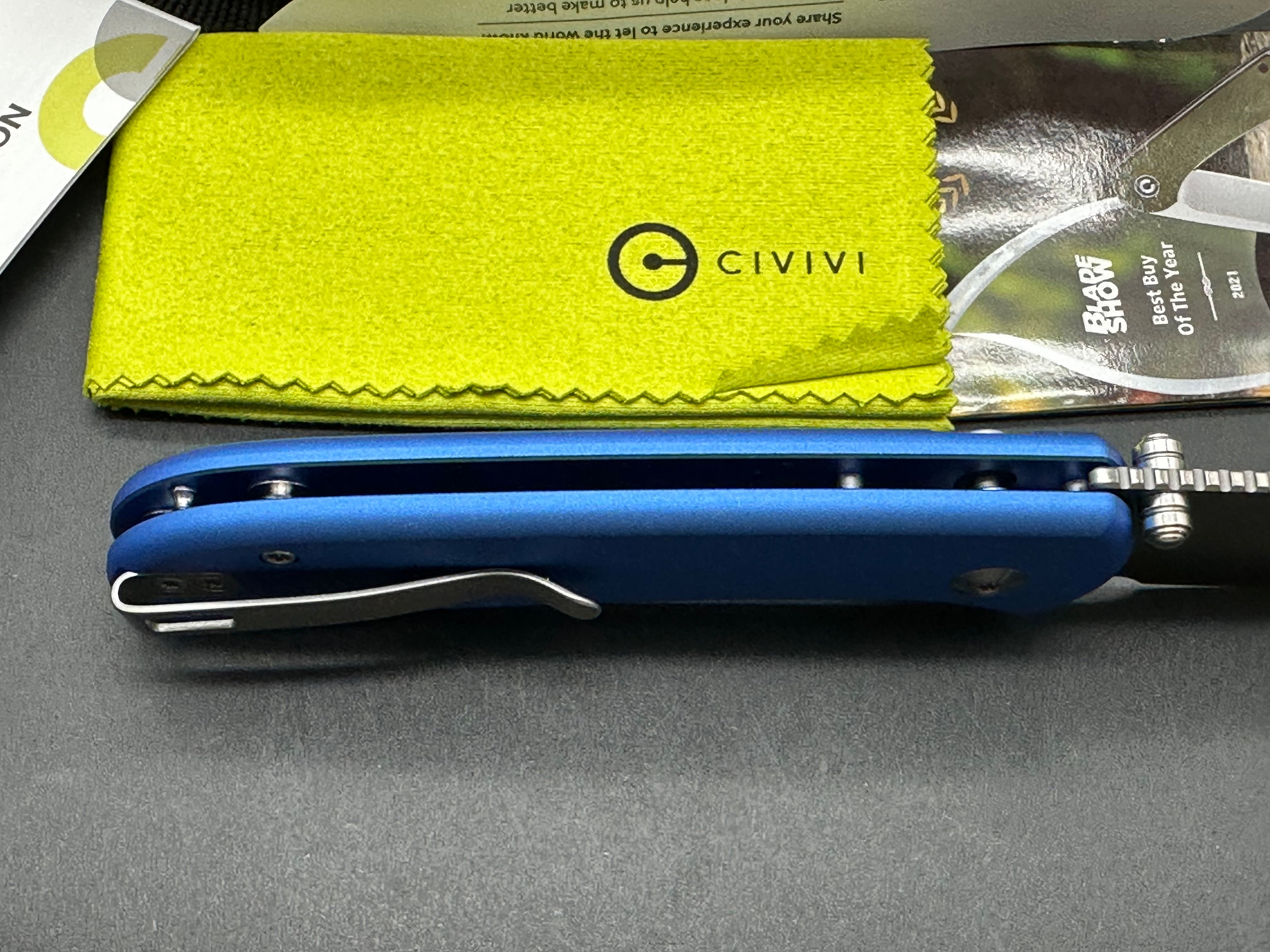 Civivi Qubit, 2.98" 14C28N Satin Blade with Blue Aluminum Handle