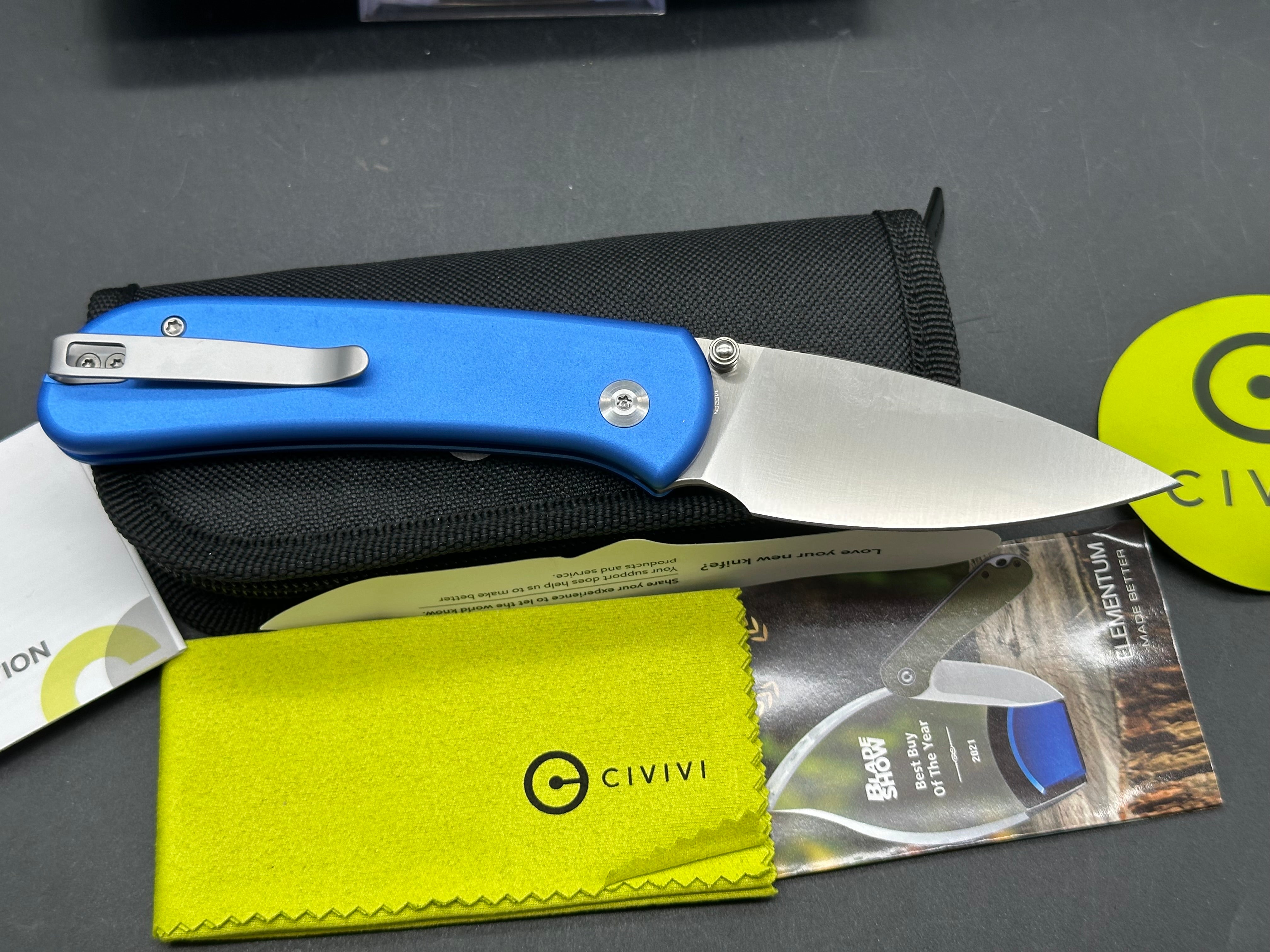 Civivi Qubit, 2.98" 14C28N Satin Blade with Blue Aluminum Handle