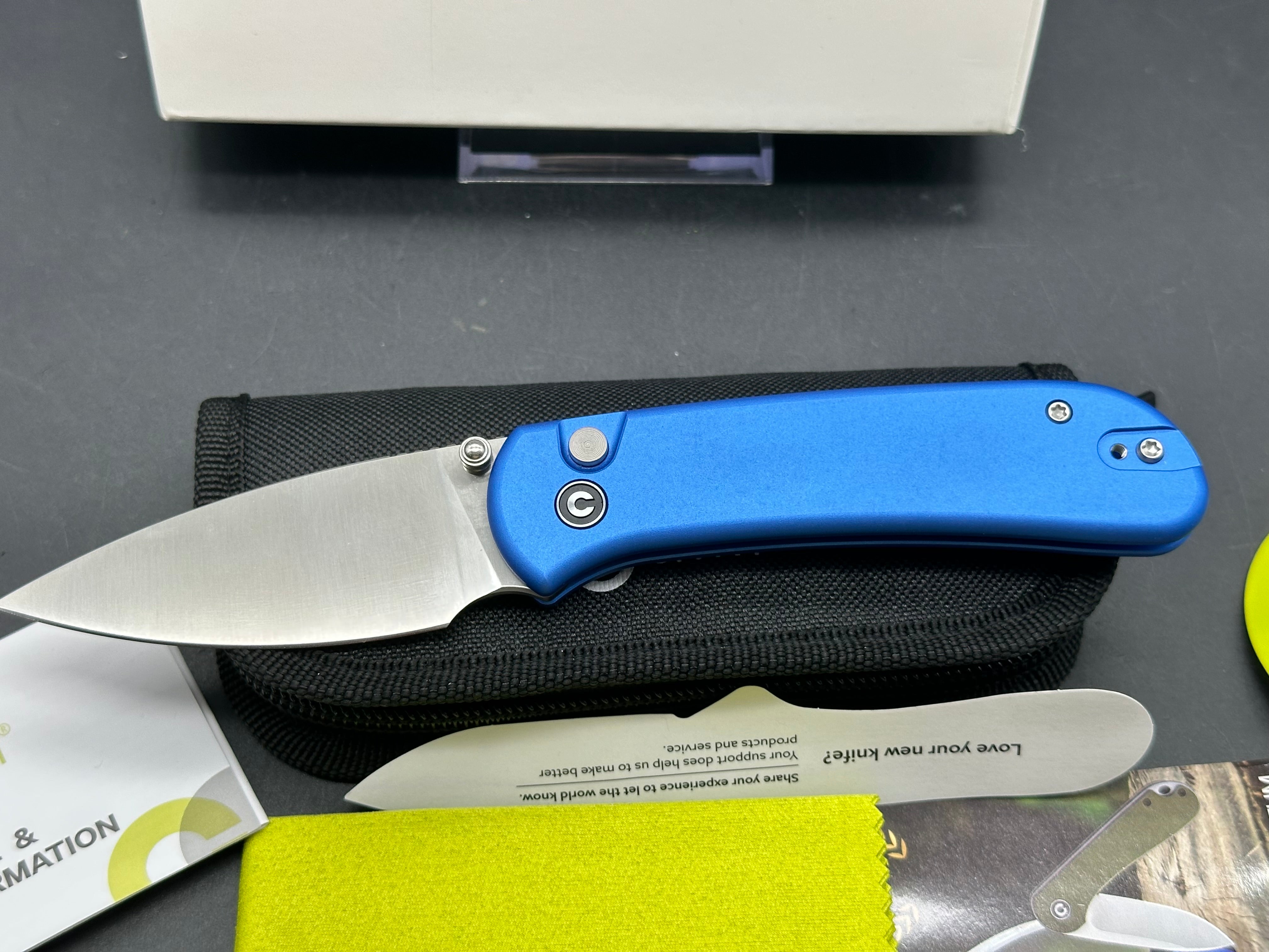 Civivi Qubit, 2.98" 14C28N Satin Blade with Blue Aluminum Handle