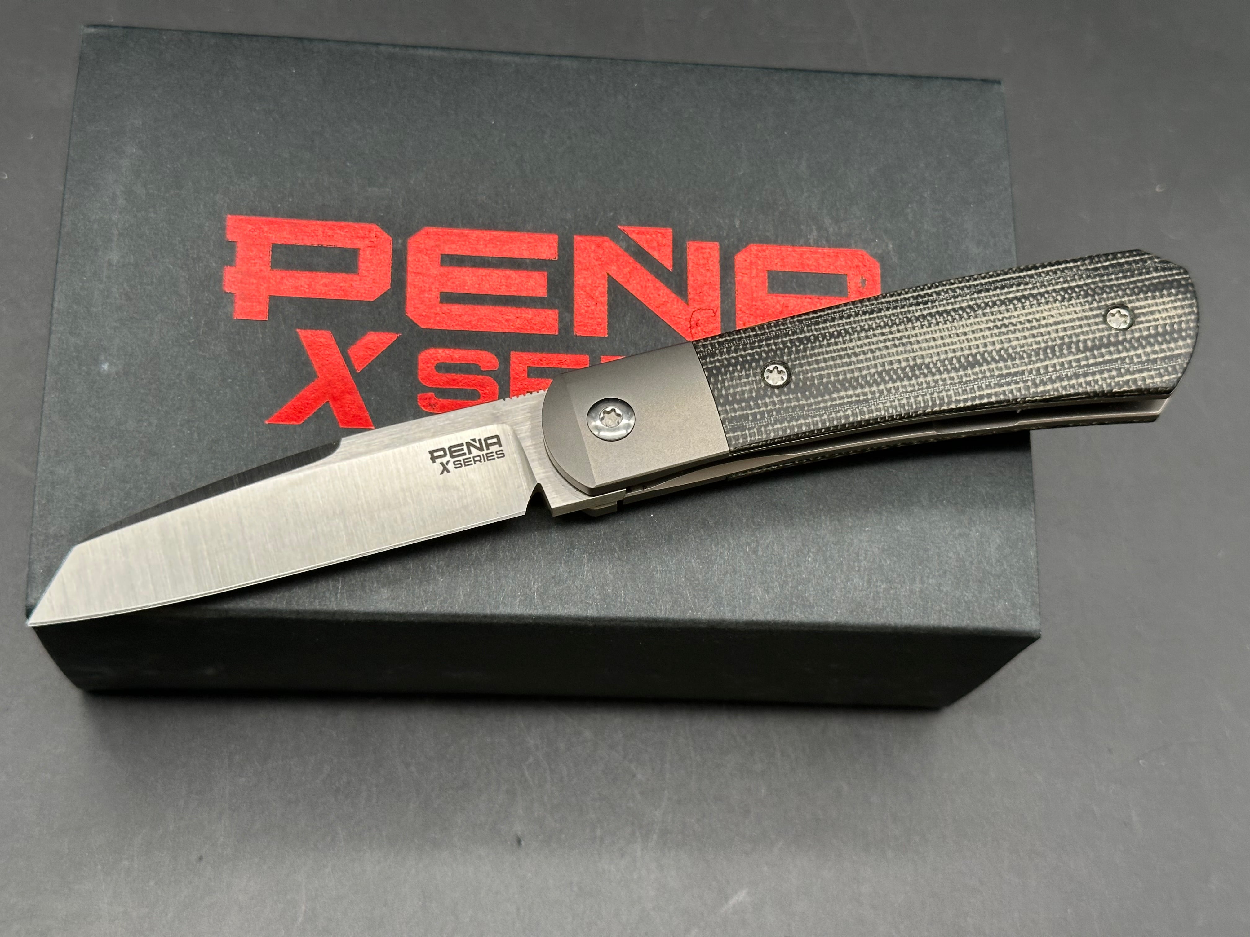 Pena Knives X-Series Apache Kickstop Flipper Knife Black Micarta (2.75" Satin)