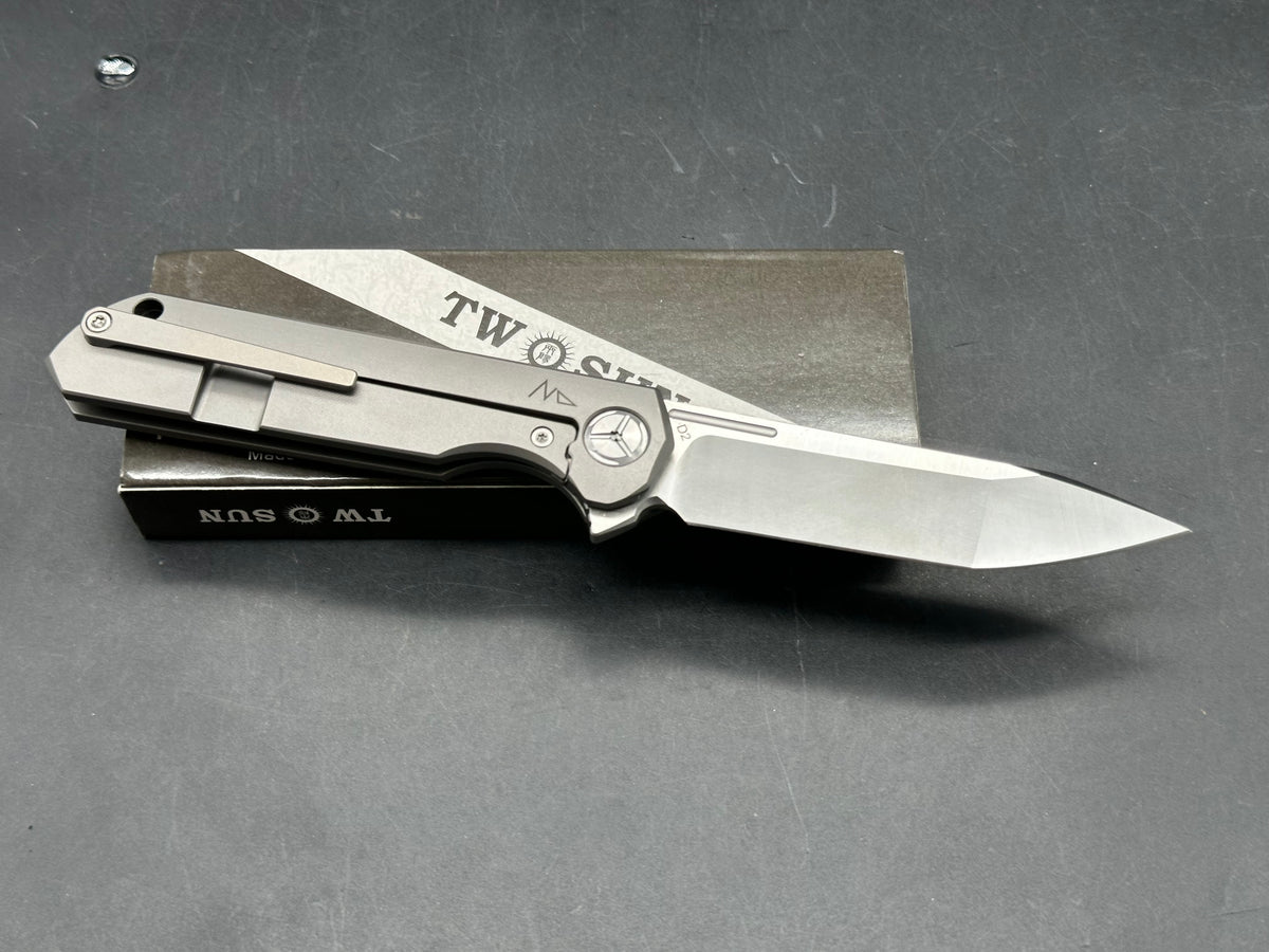 TWOSUN TS49 FRAME LOCK FOLDING KNIFE TITANIUM + CARBON FIBER HANDLE 3.35" D2