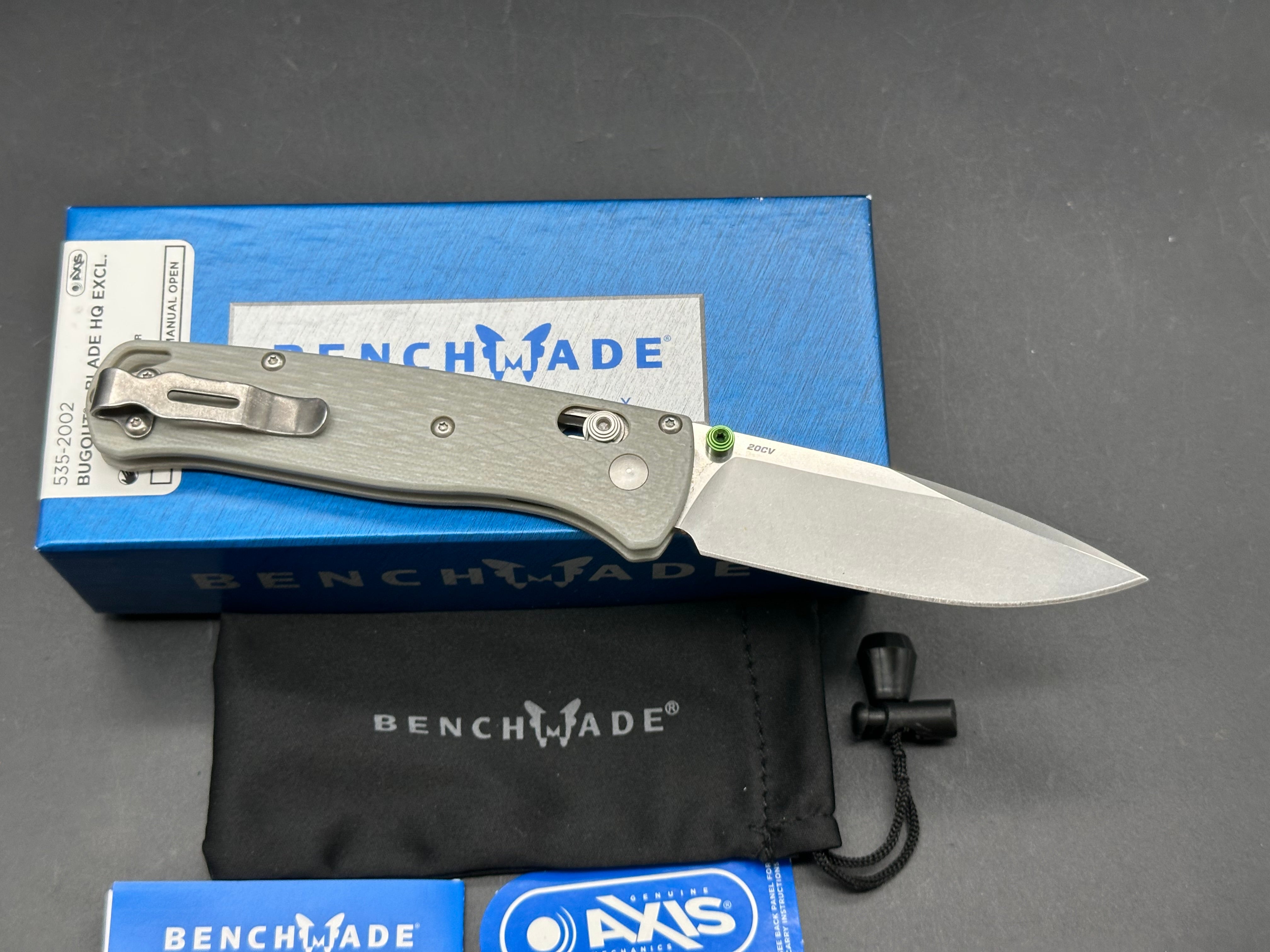 Benchmade Bugout Gray G-10 AXIS Lock Knife (3.2" Satin 20CV)