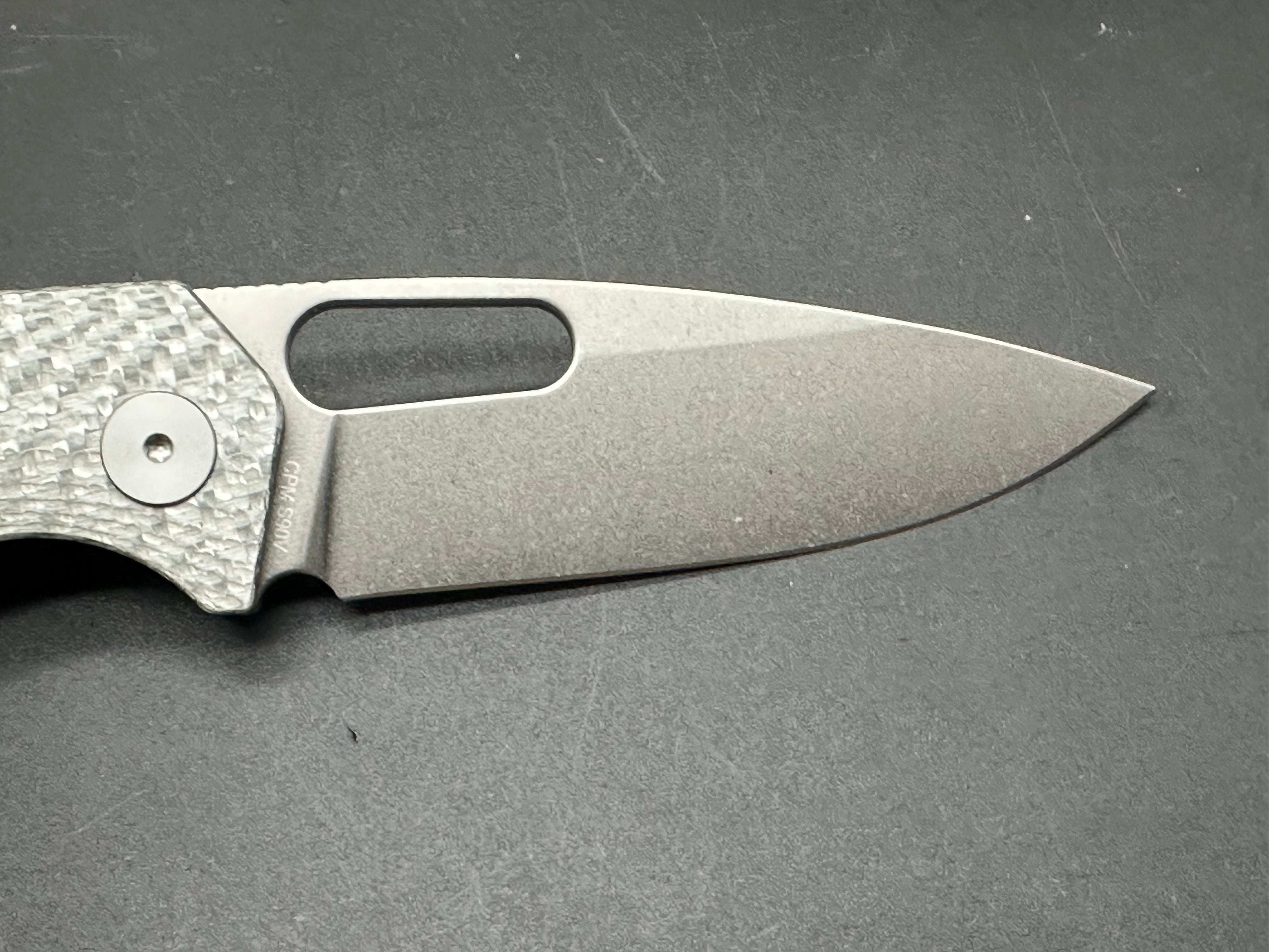 Asher Spiro Silver Spacer S90V Stonewash Blade with Silver Twill Carbon Fiber Handle