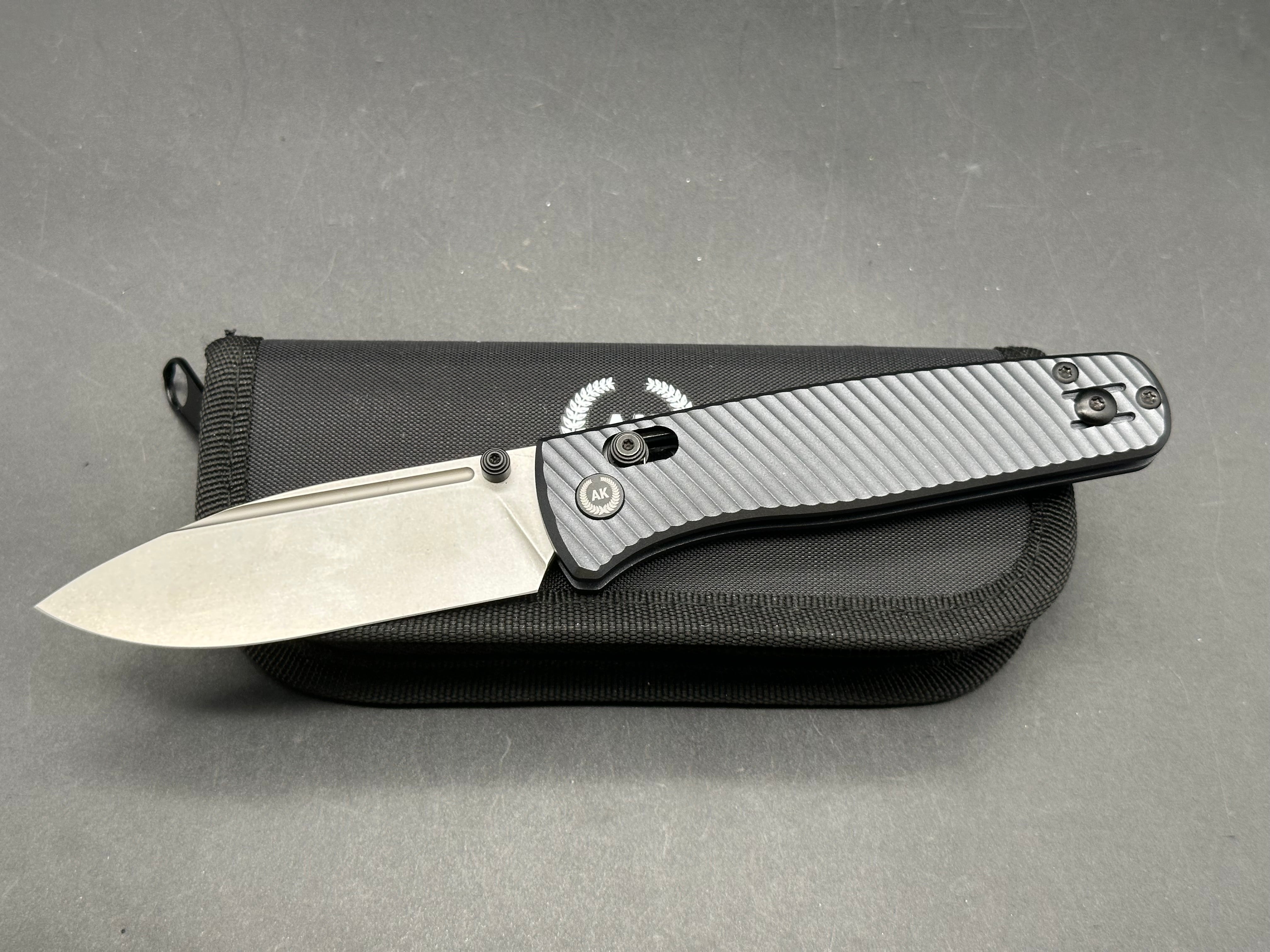 Asher Nomad (NEW). 3.2" S90V Stonewash Drop Blade with Blue/Black Aluminum Handle