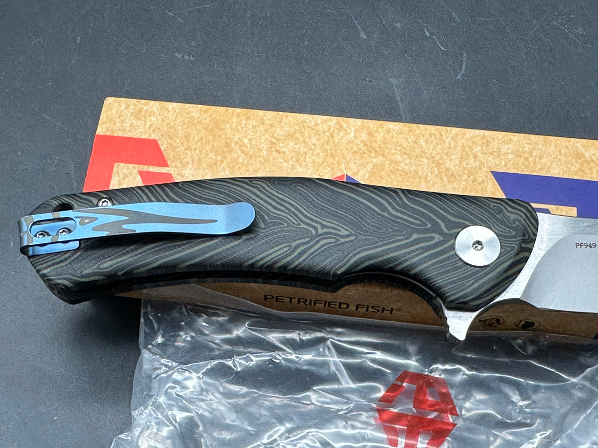 Petrified Fish Warrior Liner Lock Knife Green/Black G-Mascus (3.5" SW) PF949