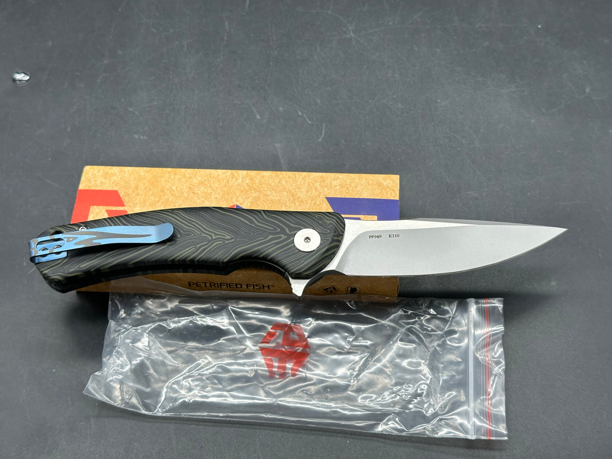 Petrified Fish Warrior Liner Lock Knife Green/Black G-Mascus (3.5" SW) PF949