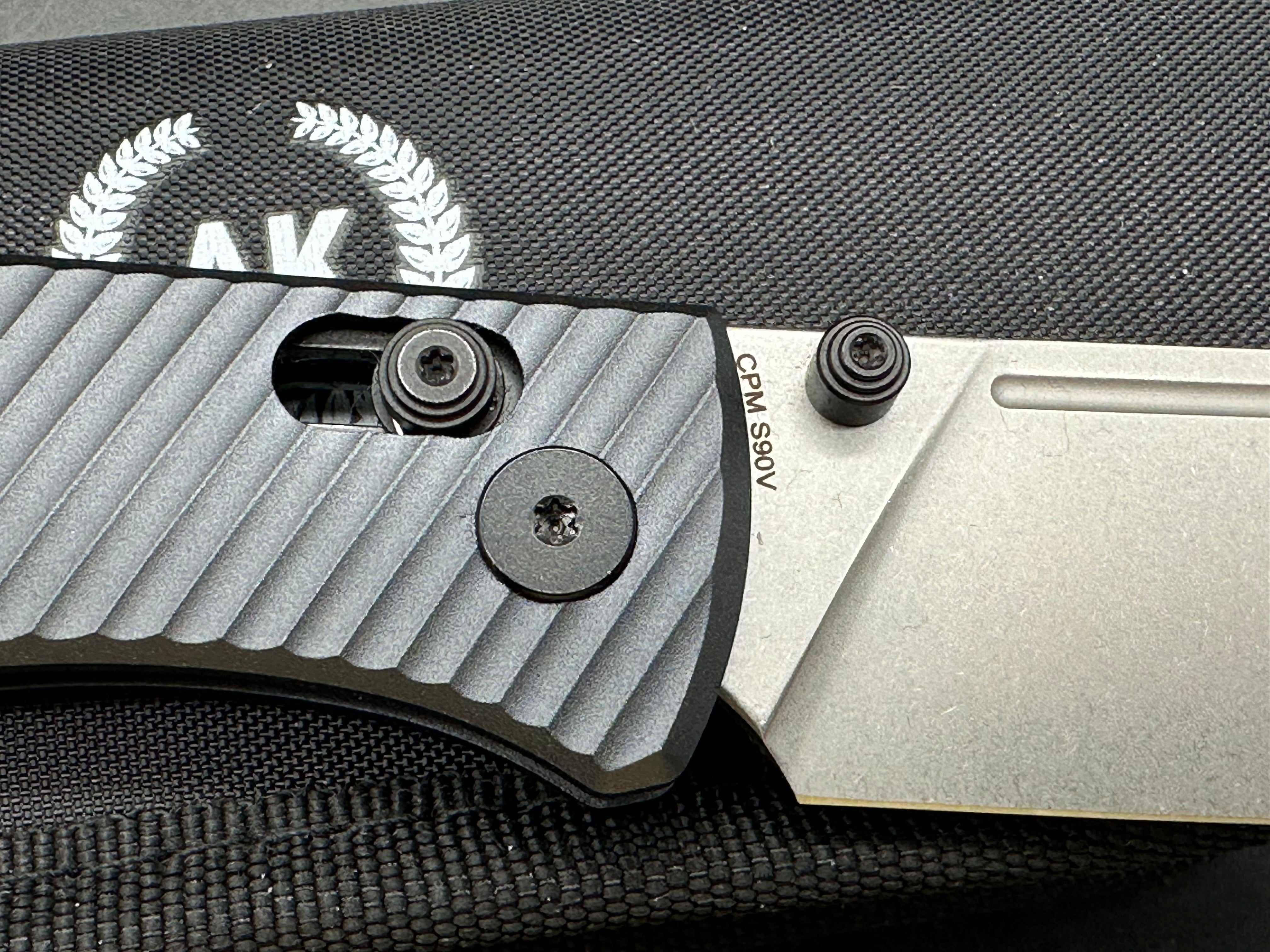 Asher Nomad (NEW), 3.2" S90V Stonewash Wharncliffe Blade with Blue/Black Aluminum Handle